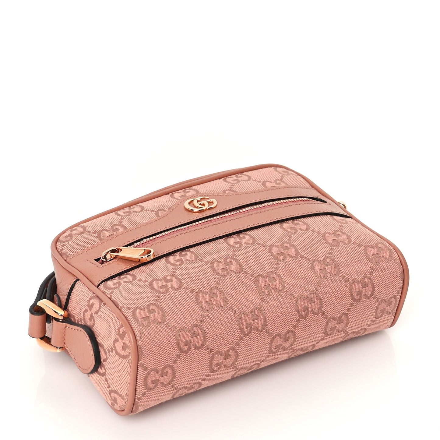 Gucci Monogram Textured Dollar Calfskin Mini Ophidia Shoulder Bag Cloche Rose Pink