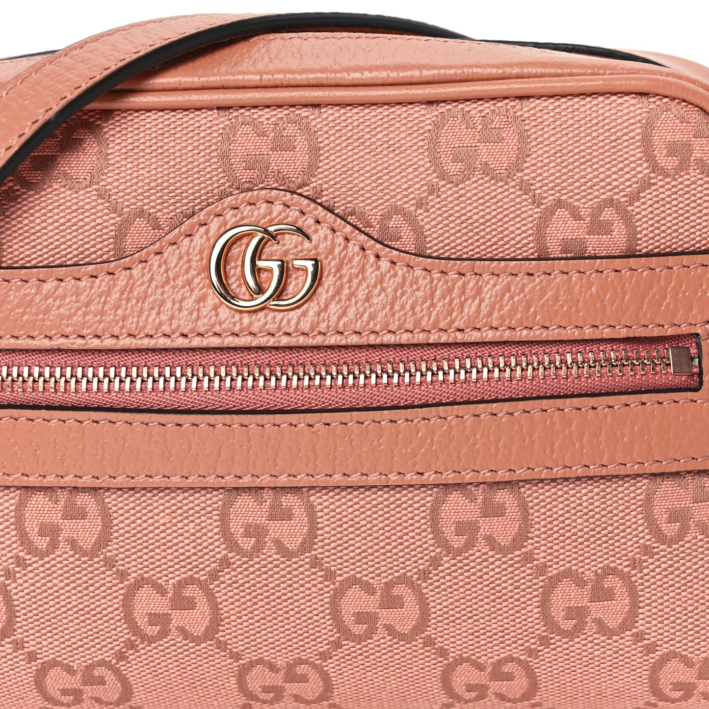 Gucci Monogram Textured Dollar Calfskin Mini Ophidia Shoulder Bag Cloche Rose Pink