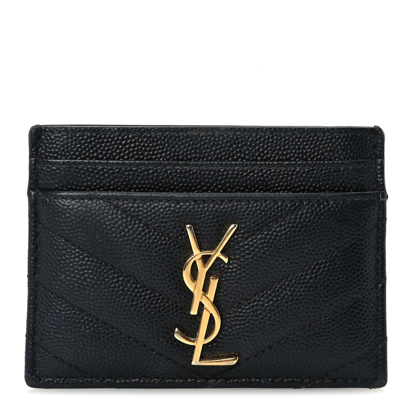 Saint Laurent Grain De Poudre Matelasse Chevron Monogram Credit Card Case  Black