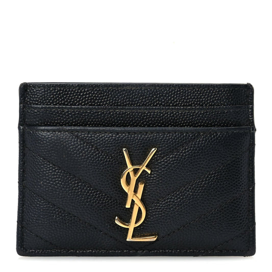 Saint Laurent Grain De Poudre Matelasse Chevron Monogram Credit Card Case  Black