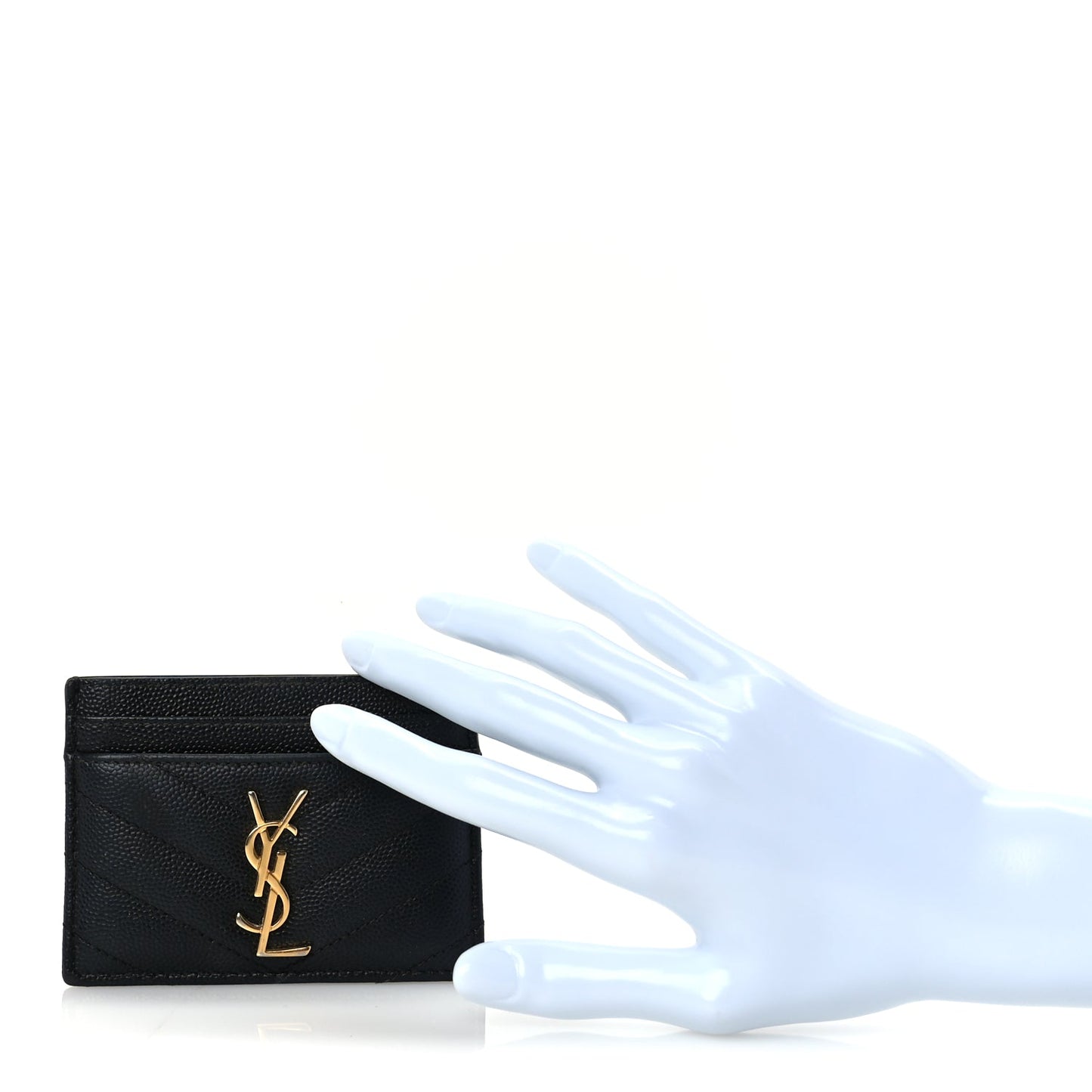 Saint Laurent Grain De Poudre Matelasse Chevron Monogram Credit Card Case  Black