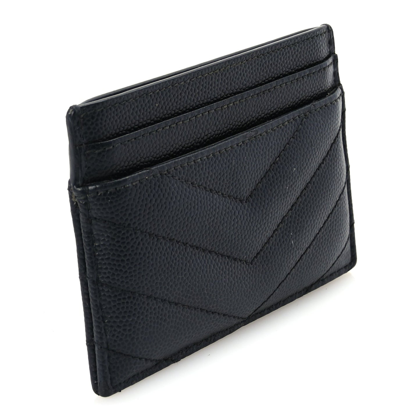 Saint Laurent Grain De Poudre Matelasse Chevron Monogram Credit Card Case  Black