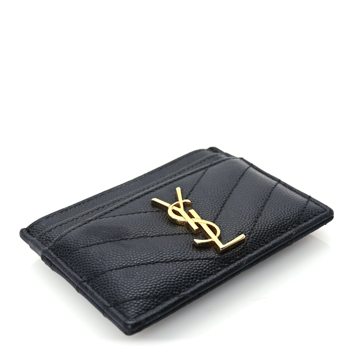 Saint Laurent Grain De Poudre Matelasse Chevron Monogram Credit Card Case  Black