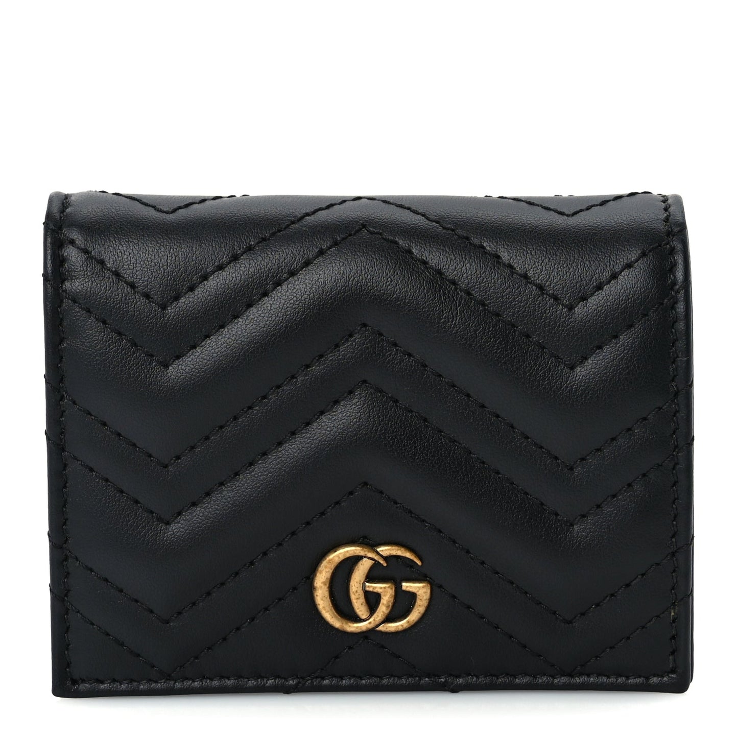 Gucci Calfskin Matelasse GG Marmont Card Case Wallet Black
