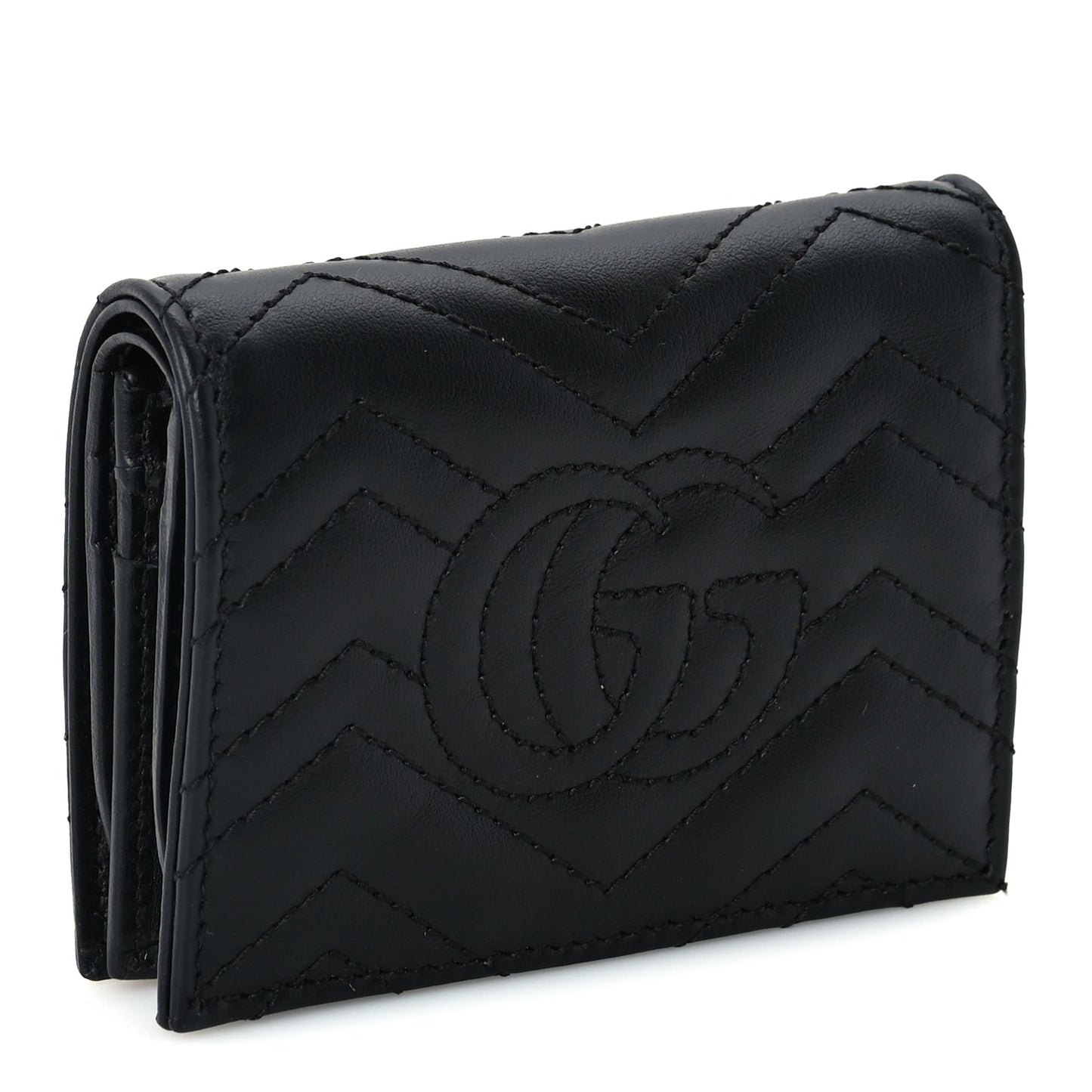Gucci Calfskin Matelasse GG Marmont Card Case Wallet Black