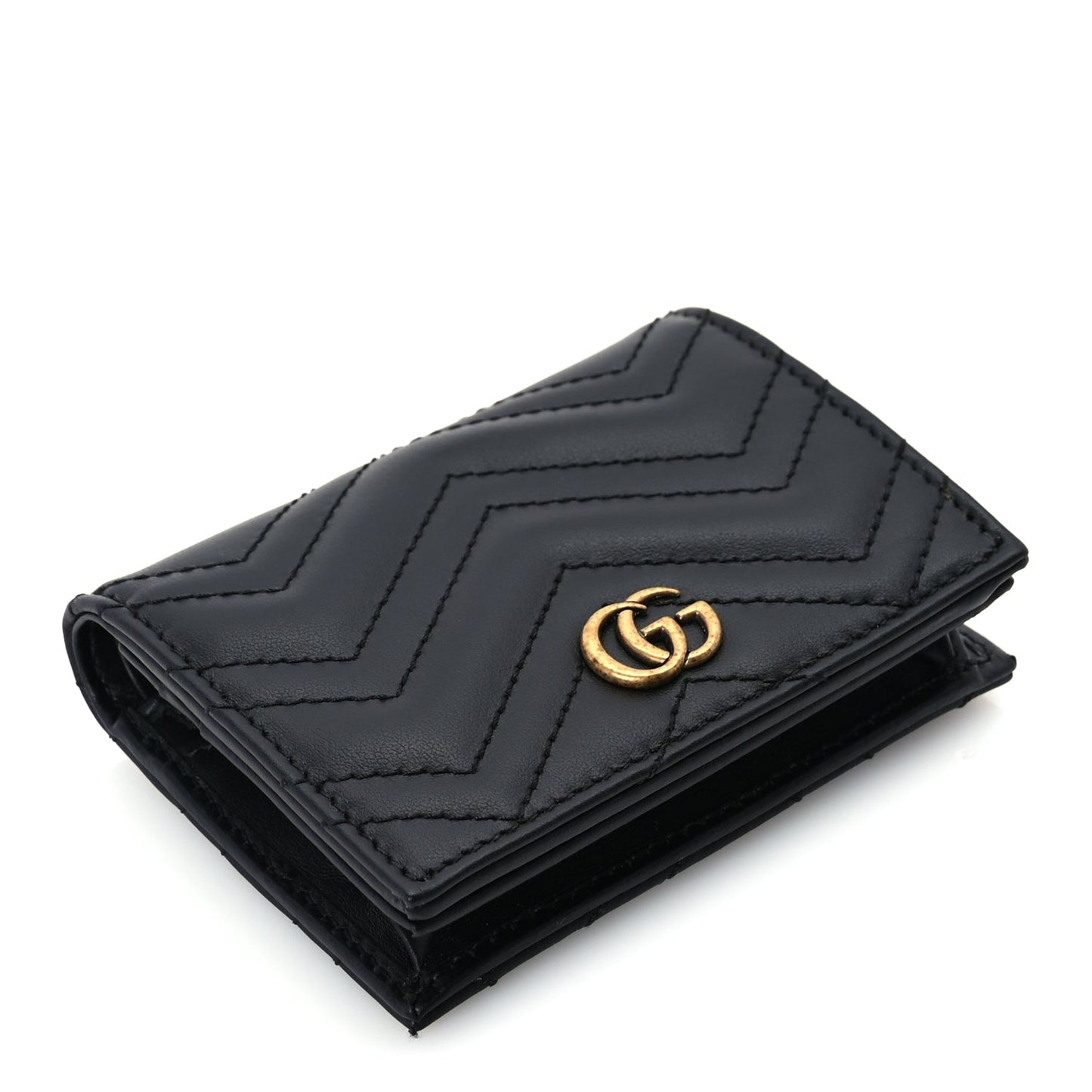 Gucci Calfskin Matelasse GG Marmont Card Case Wallet Black