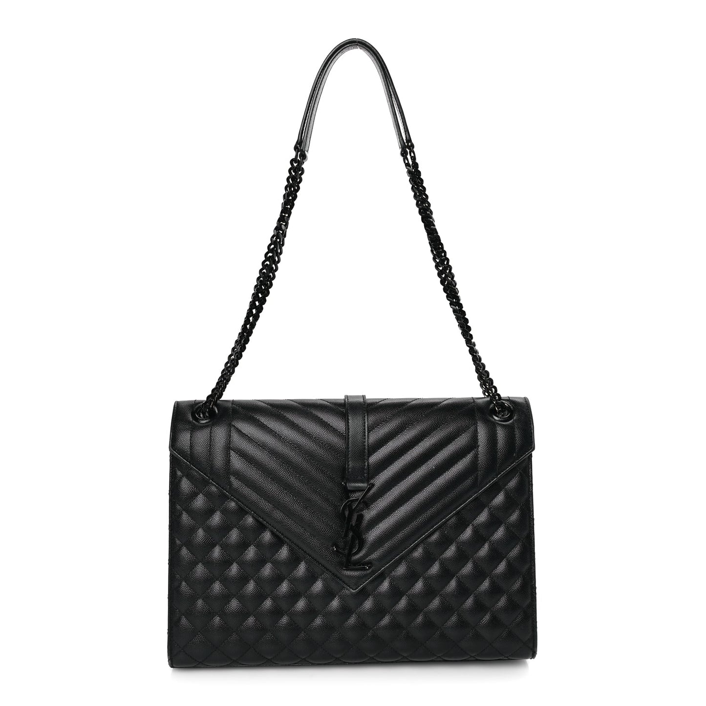 Saint Laurent Grain De Poudre Textured Mixed Matelasse Large Triquilt Monogram Monochrome Satchel Black