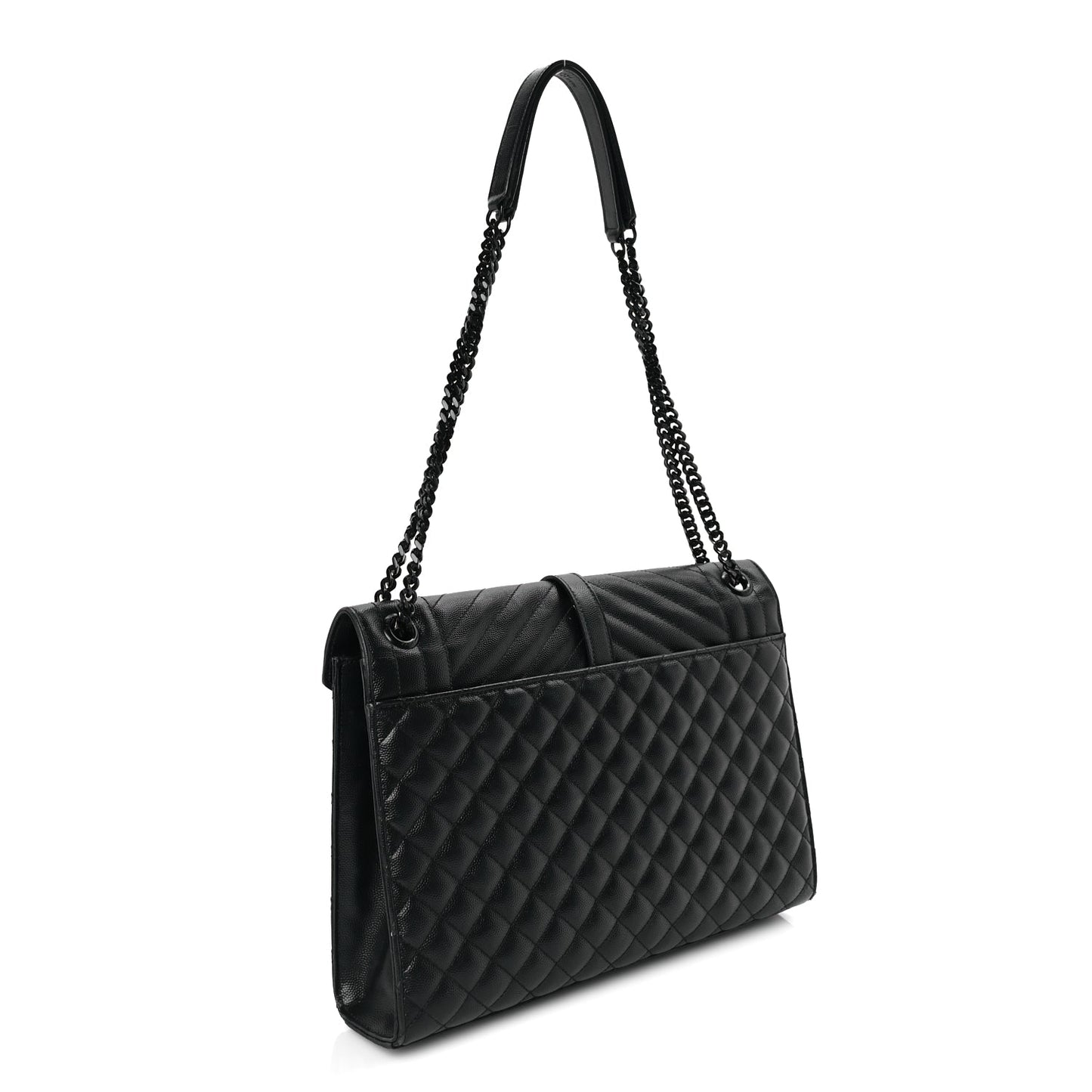 Saint Laurent Grain De Poudre Textured Mixed Matelasse Large Triquilt Monogram Monochrome Satchel Black
