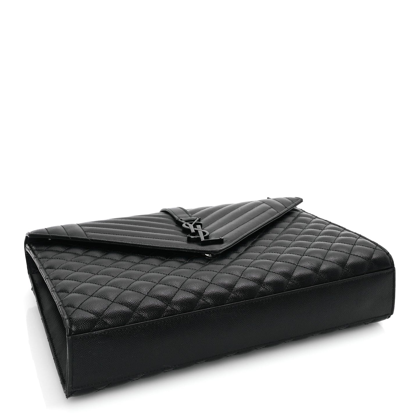 Saint Laurent Grain De Poudre Textured Mixed Matelasse Large Triquilt Monogram Monochrome Satchel Black