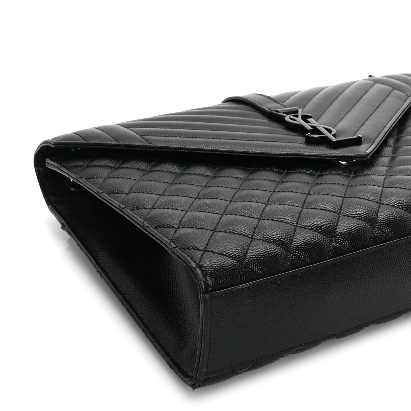 Saint Laurent Grain De Poudre Textured Mixed Matelasse Large Triquilt Monogram Monochrome Satchel Black