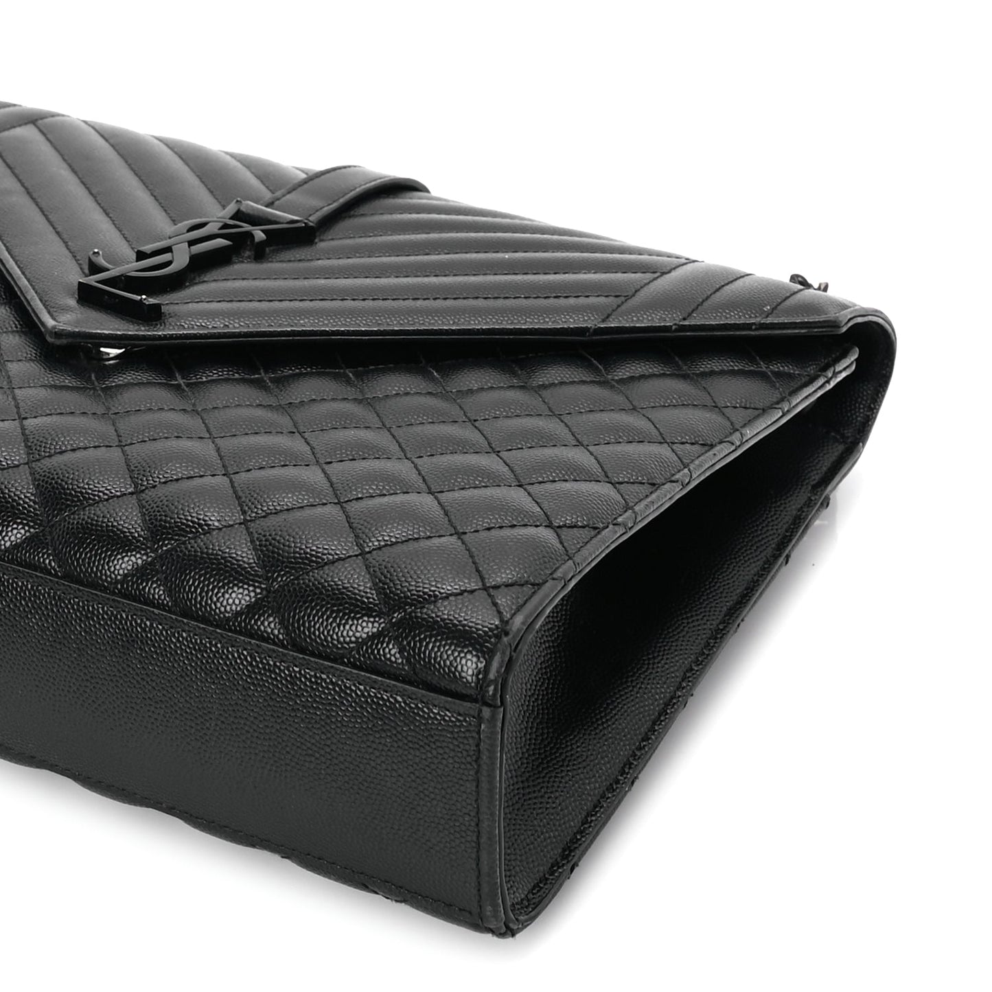 Saint Laurent Grain De Poudre Textured Mixed Matelasse Large Triquilt Monogram Monochrome Satchel Black