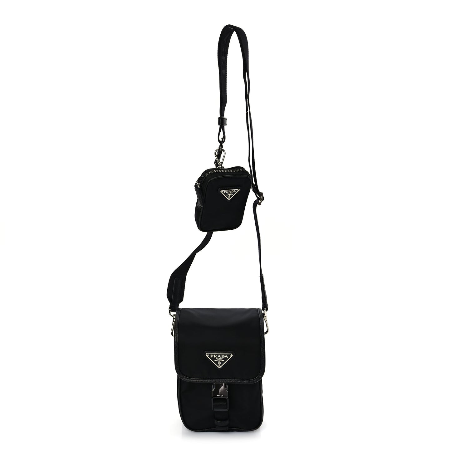 Prada Re-Nylon Saffiano Mini Pocket Single Snap Buckle Messenger Bag Black