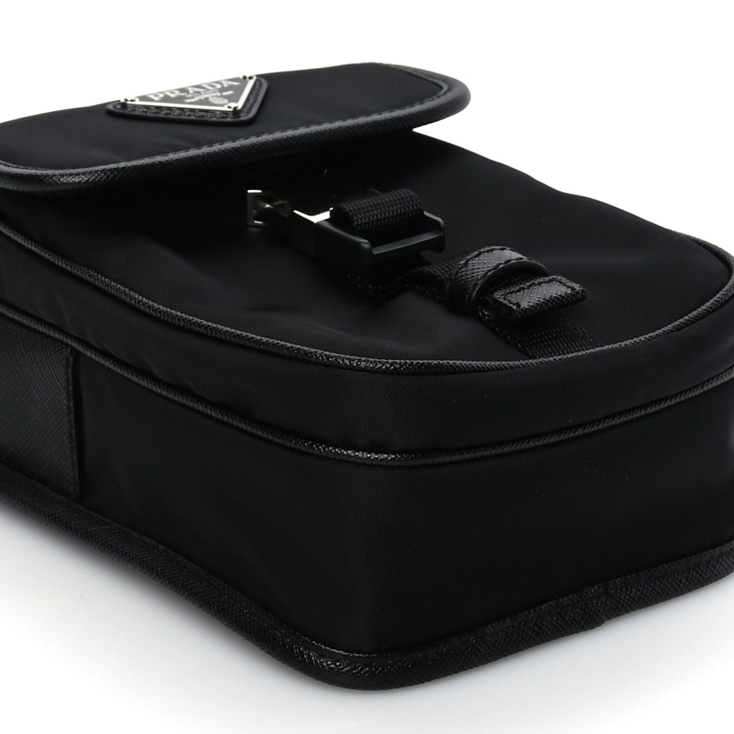 Prada Re-Nylon Saffiano Mini Pocket Single Snap Buckle Messenger Bag Black