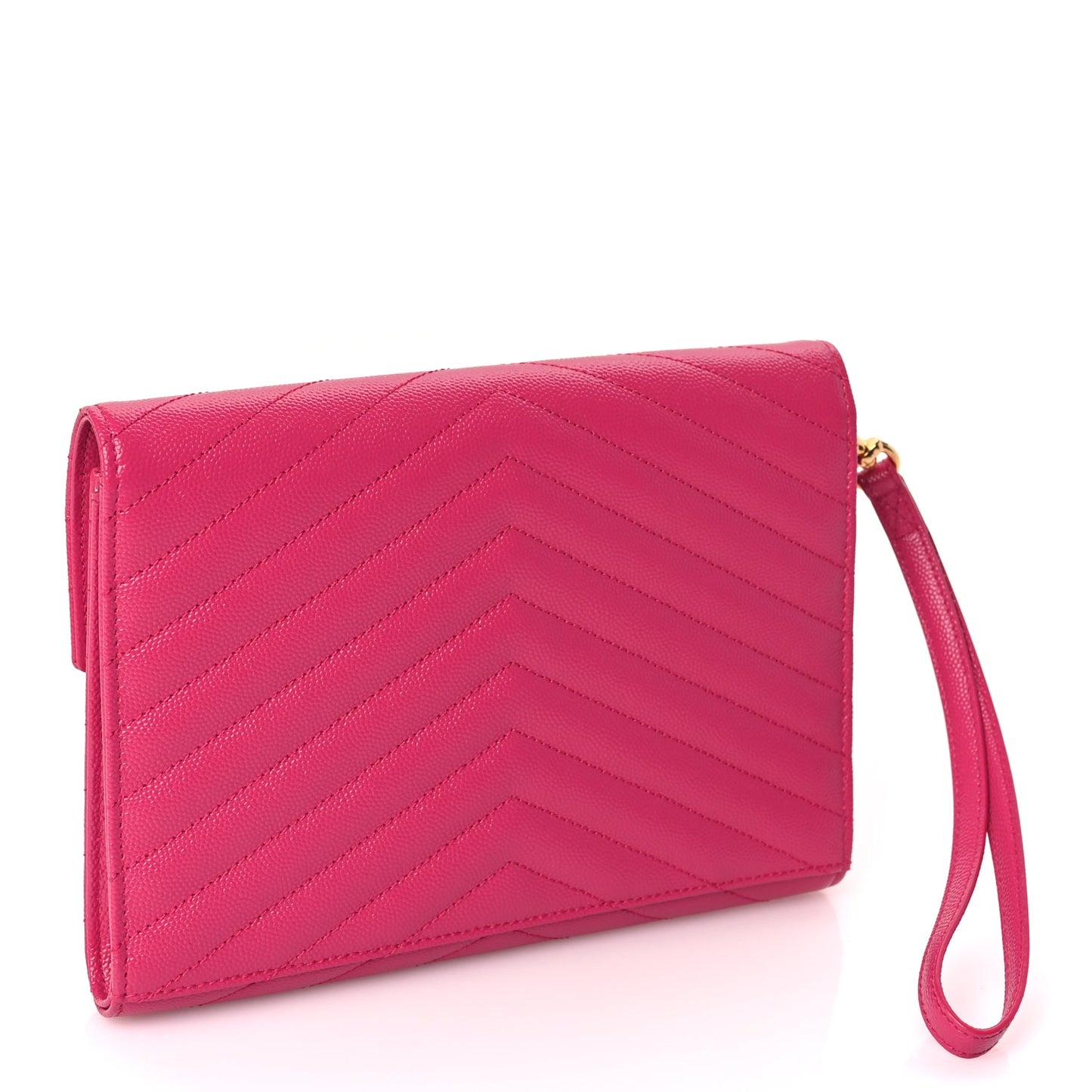 Saint Laurent Grain De Poudre Matelasse Chevron Monogram Envelope Clutch Fuchsia Fuchsia