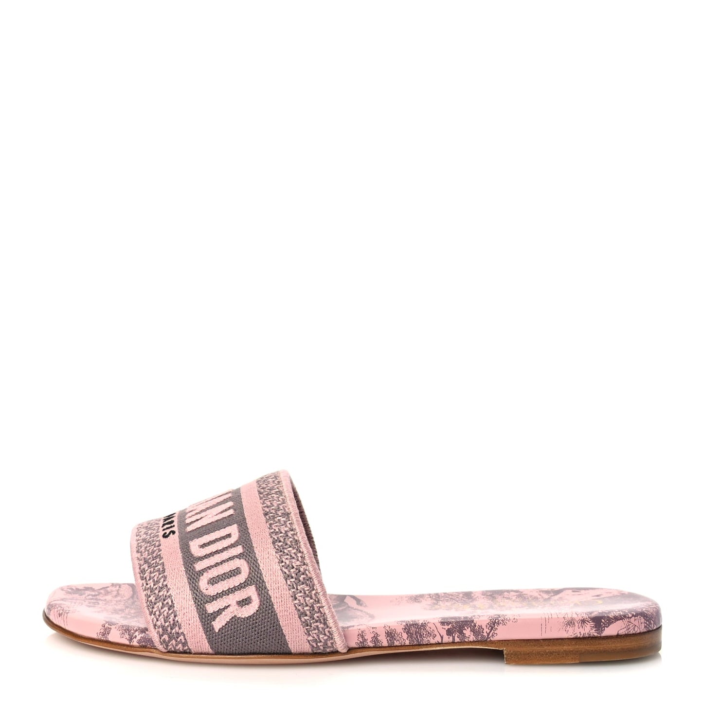Christian Dior Canvas Toile De Jouy Embroidered Dway Flat Slide Sandals 35.5 Chateau Rose