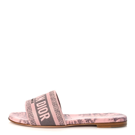 Christian Dior Canvas Toile De Jouy Embroidered Dway Flat Slide Sandals 35.5 Chateau Rose