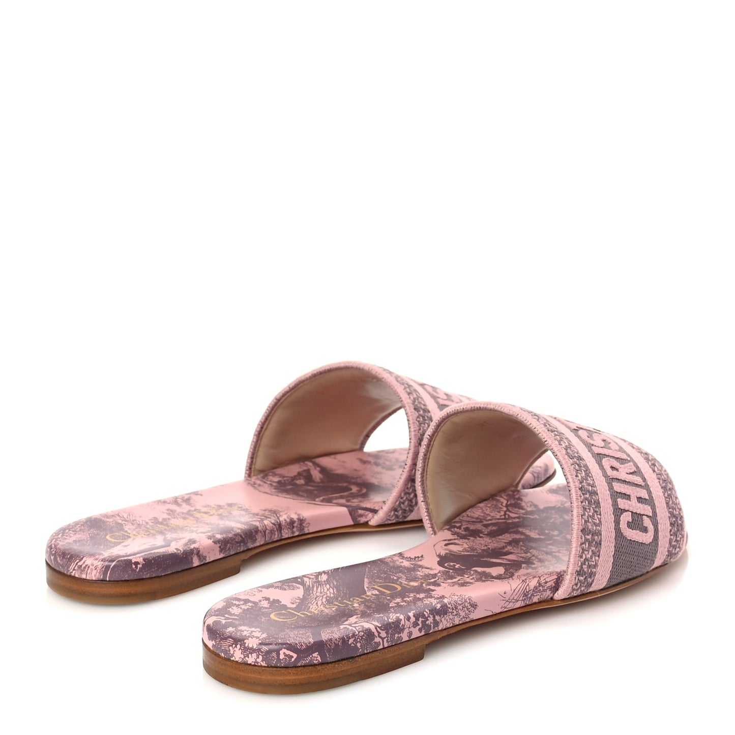 Christian Dior Canvas Toile De Jouy Embroidered Dway Flat Slide Sandals 35.5 Chateau Rose
