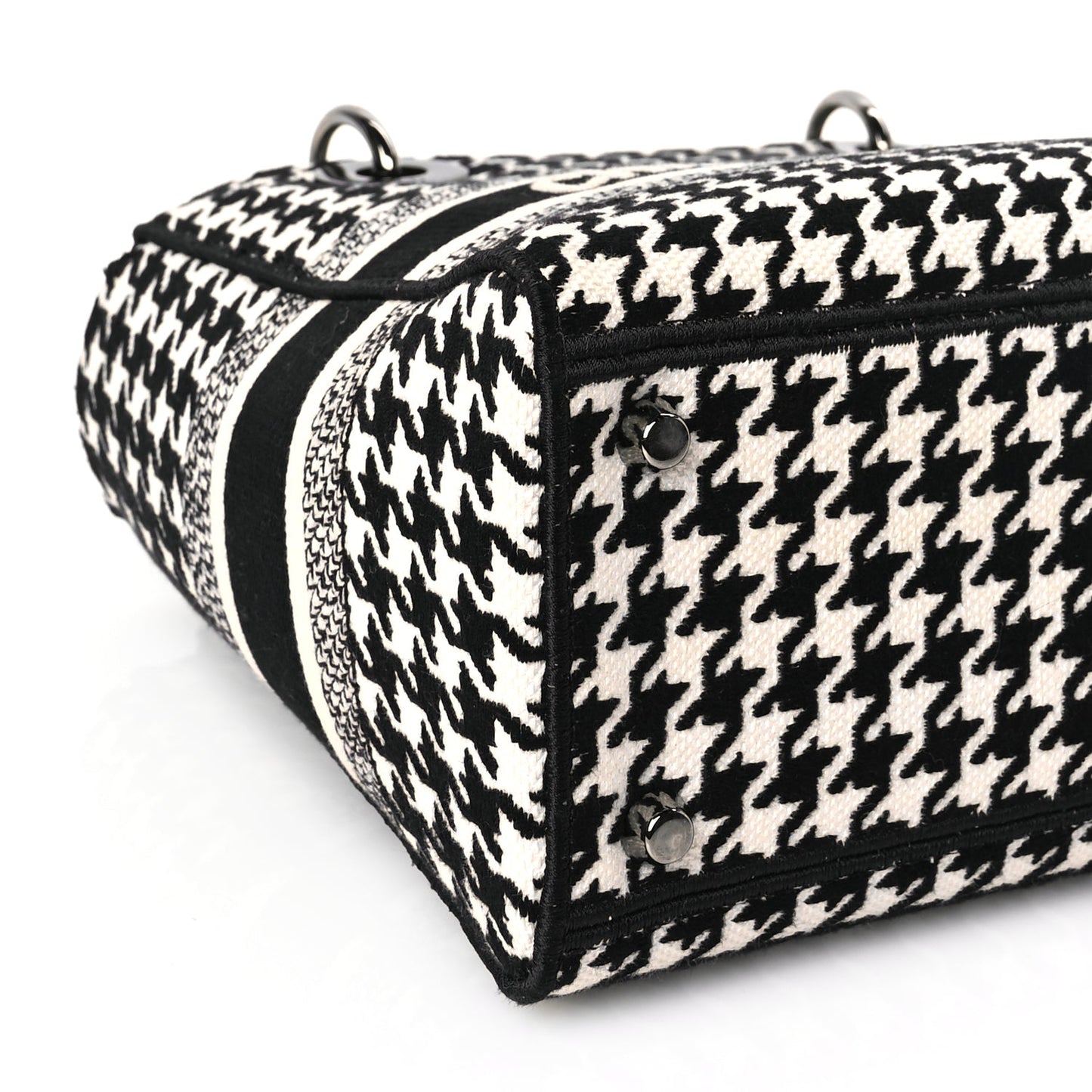 Christian Dior Canvas Houndstooth Embroidered Medium Lady D-Lite Black White