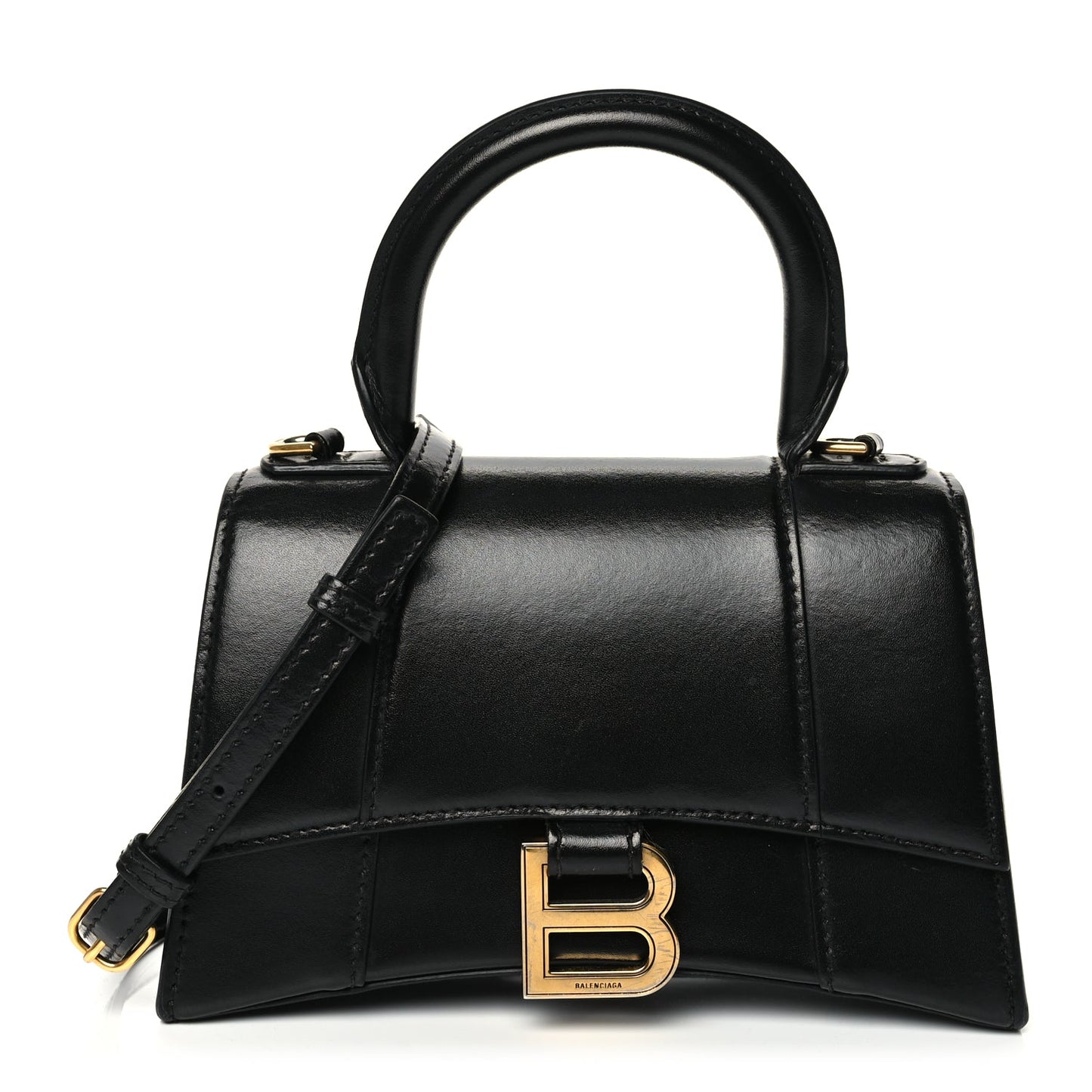 Balenciaga Shiny Box Calfskin Hourglass Top Handle Bag XS Black