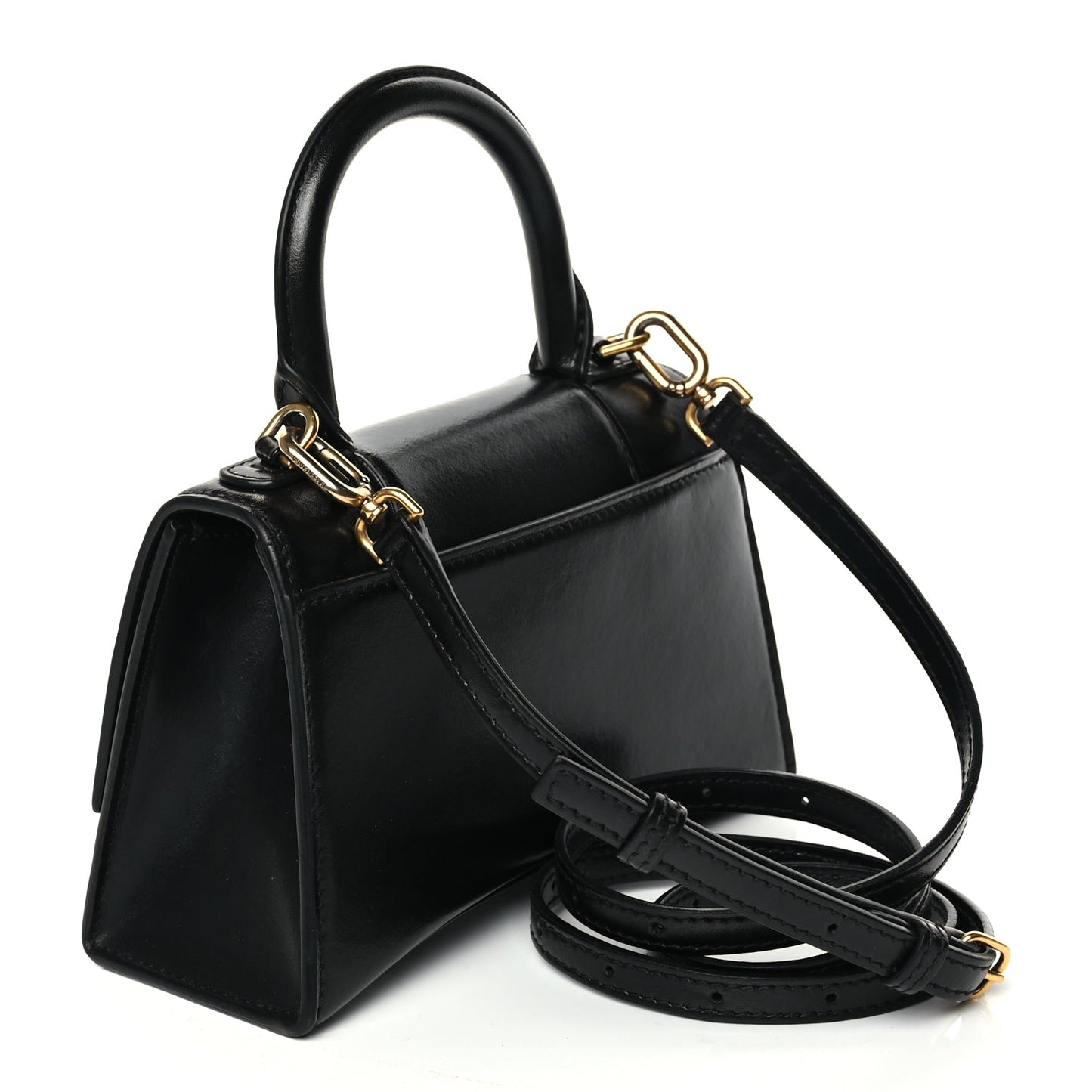 Balenciaga Shiny Box Calfskin Hourglass Top Handle Bag XS Black