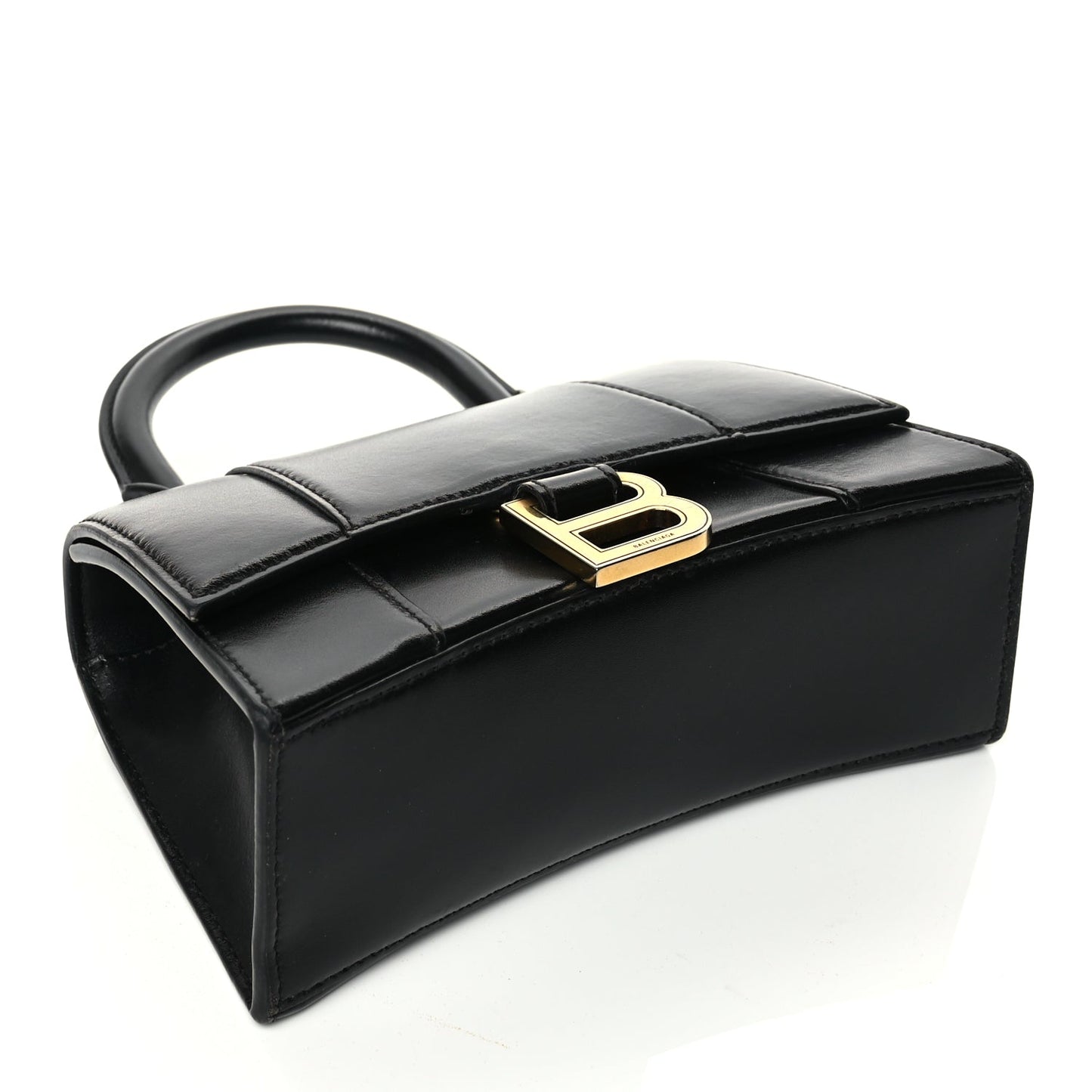 Balenciaga Shiny Box Calfskin Hourglass Top Handle Bag XS Black