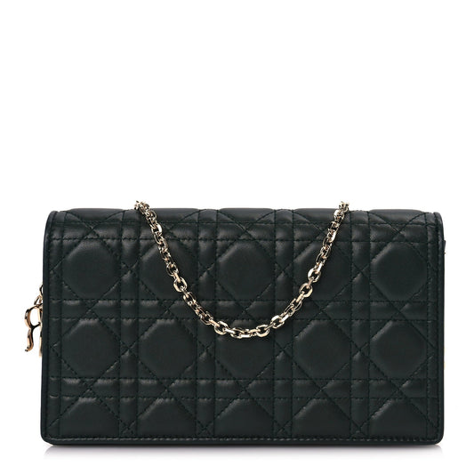 Christian Dior Lambskin Cannage Lady Dior Pouch Dark Green