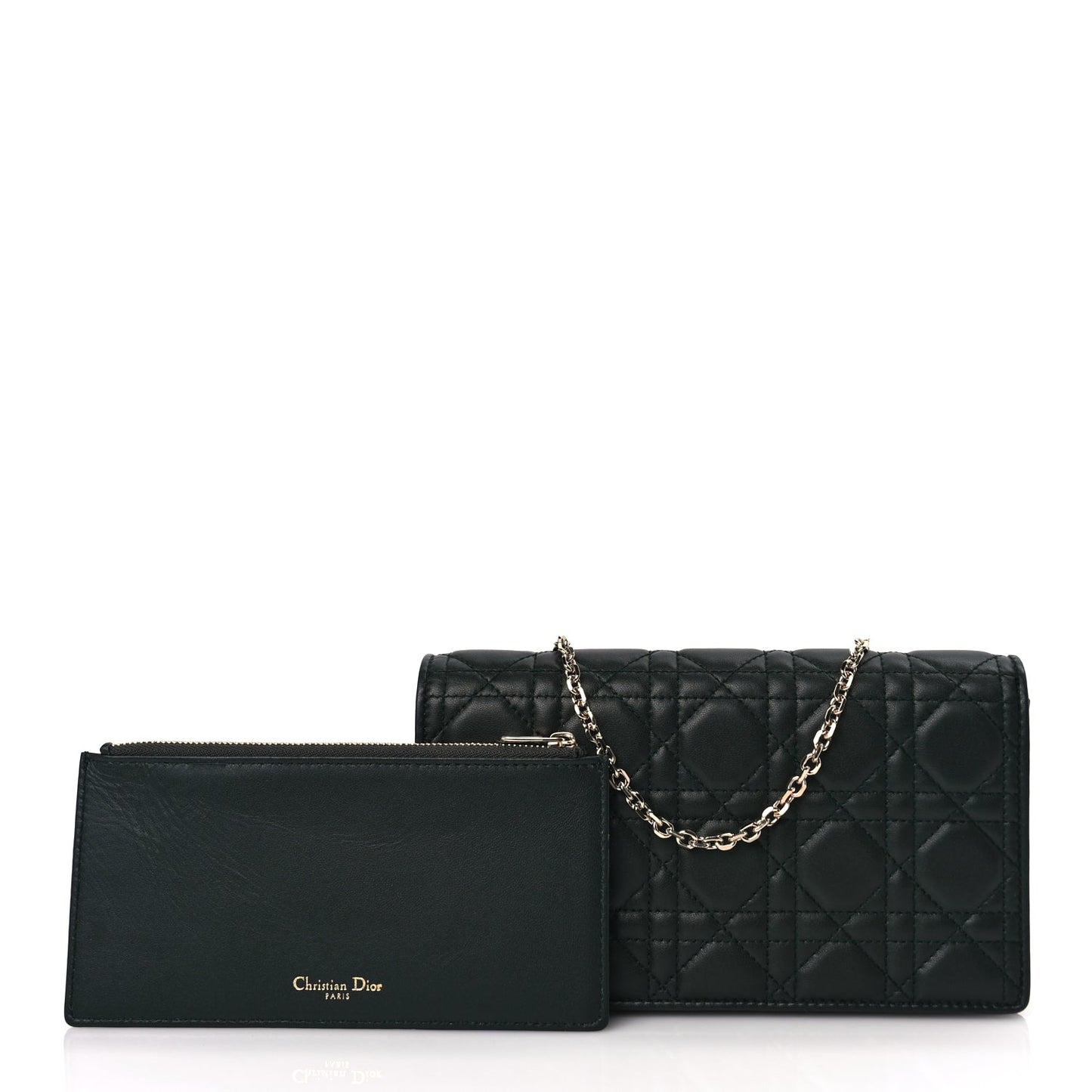 Christian Dior Lambskin Cannage Lady Dior Pouch Dark Green