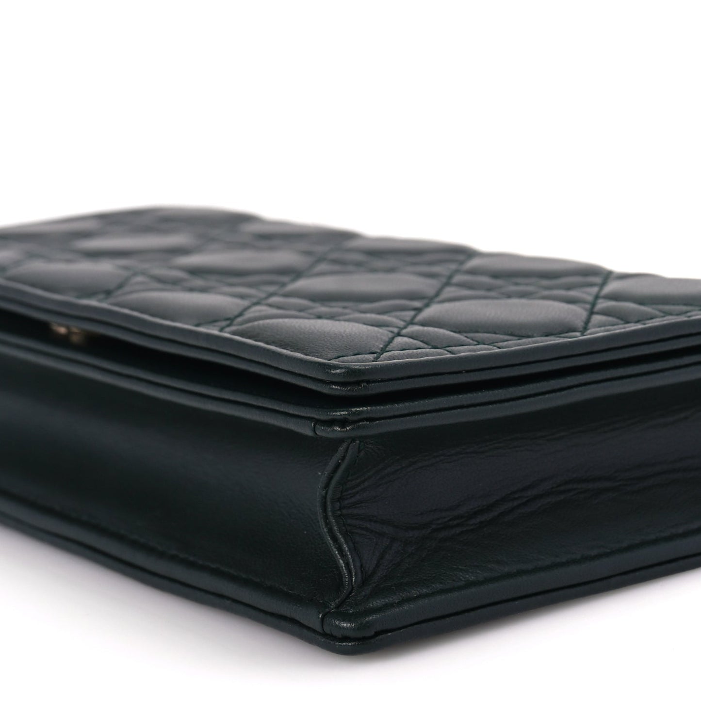 Christian Dior Lambskin Cannage Lady Dior Pouch Dark Green