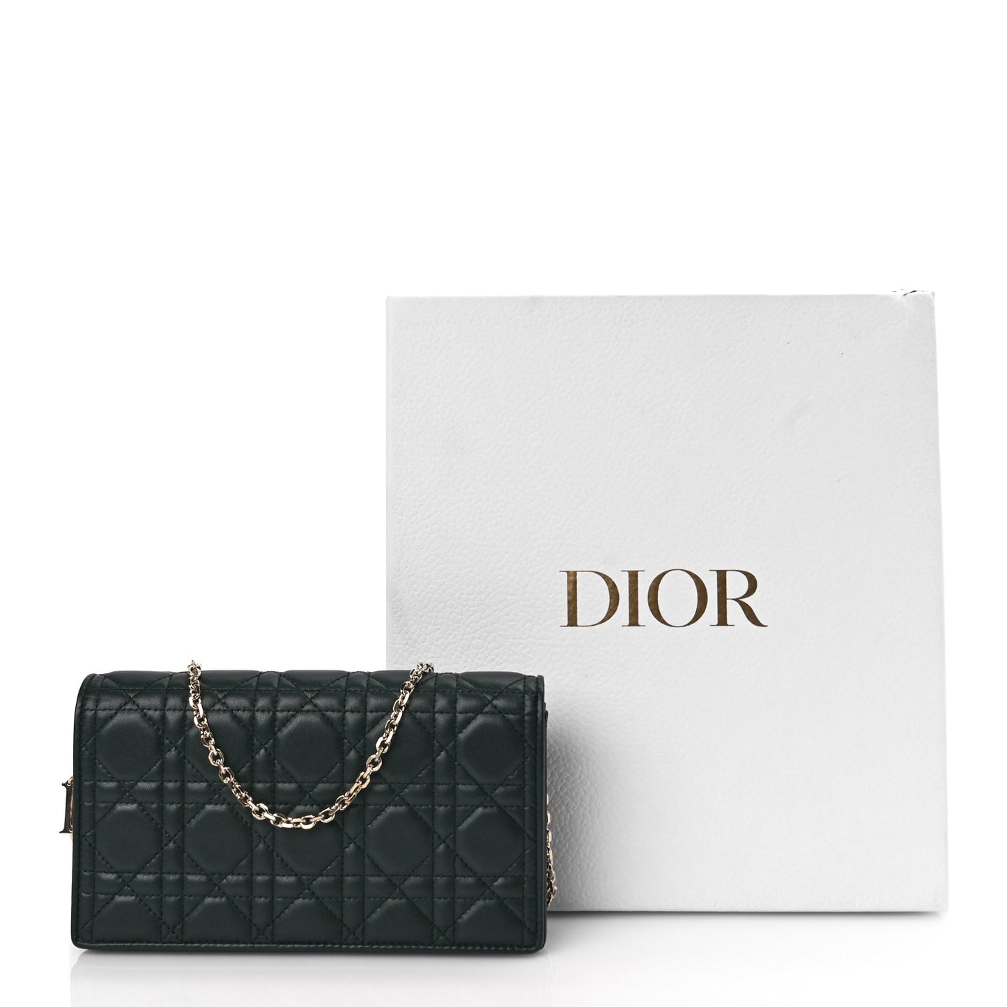 Christian Dior Lambskin Cannage Lady Dior Pouch Dark Green