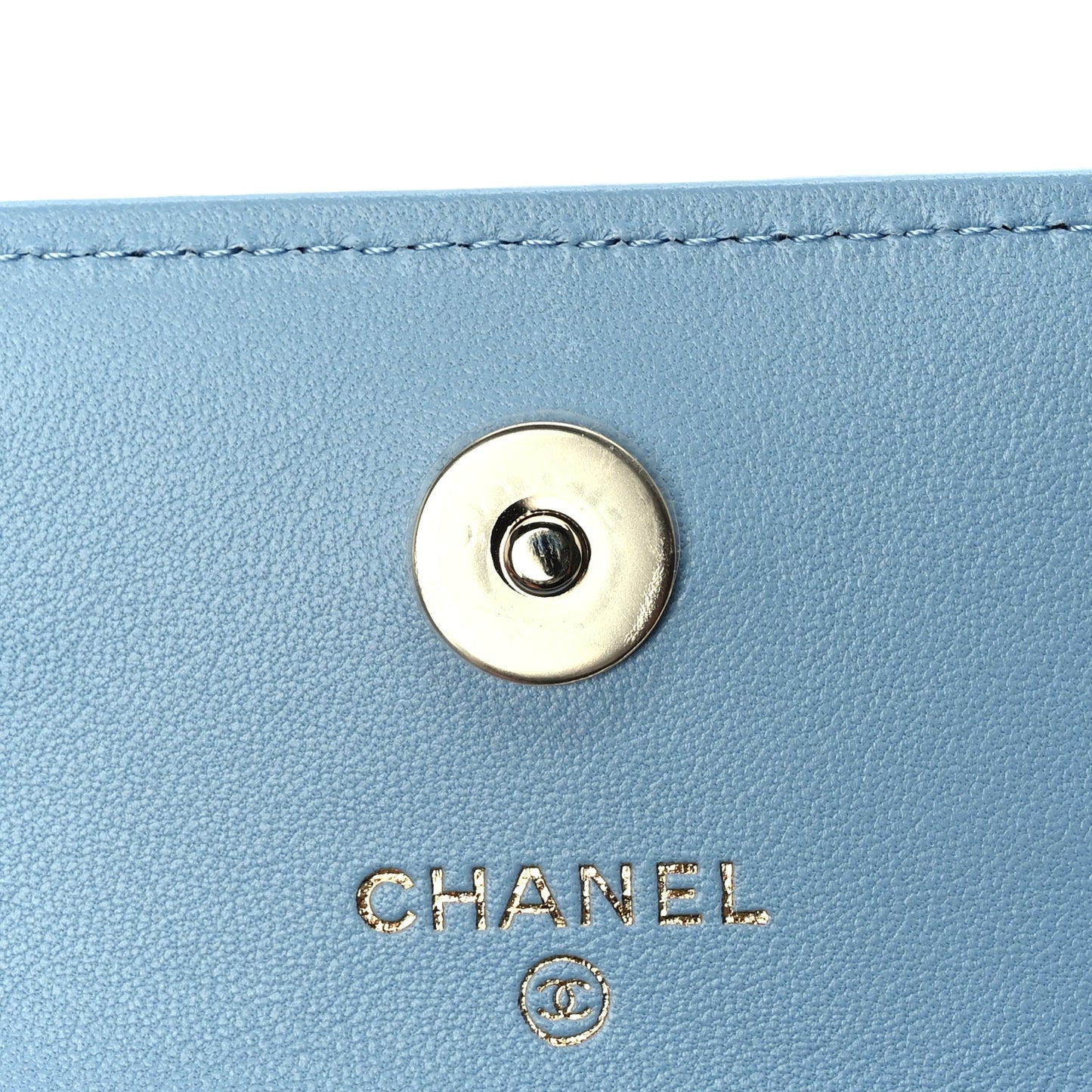 Chanel Lambskin Quilted CC Clutch With Chain Light Blue