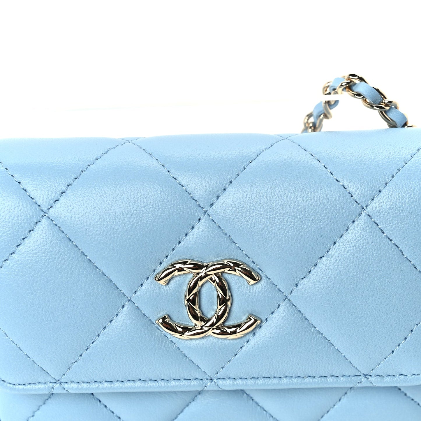 Chanel Lambskin Quilted CC Clutch With Chain Light Blue