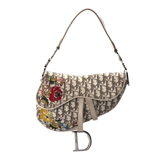 Christian Dior Monogram Vintage Flowers Saddle Bag  Beige