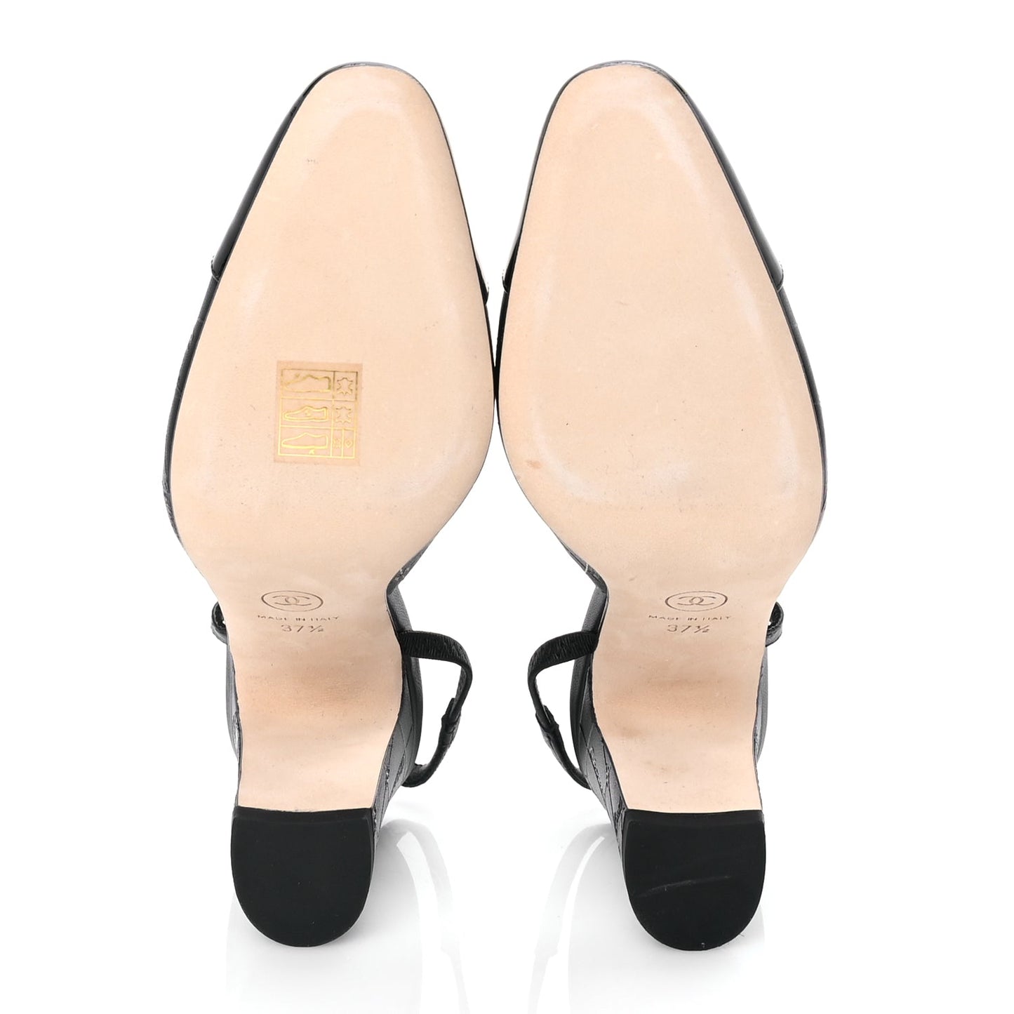 Chanel Lambskin Patent Calfskin Quilted Cap Toe Coco CC Slingback Pumps 37.5  Black