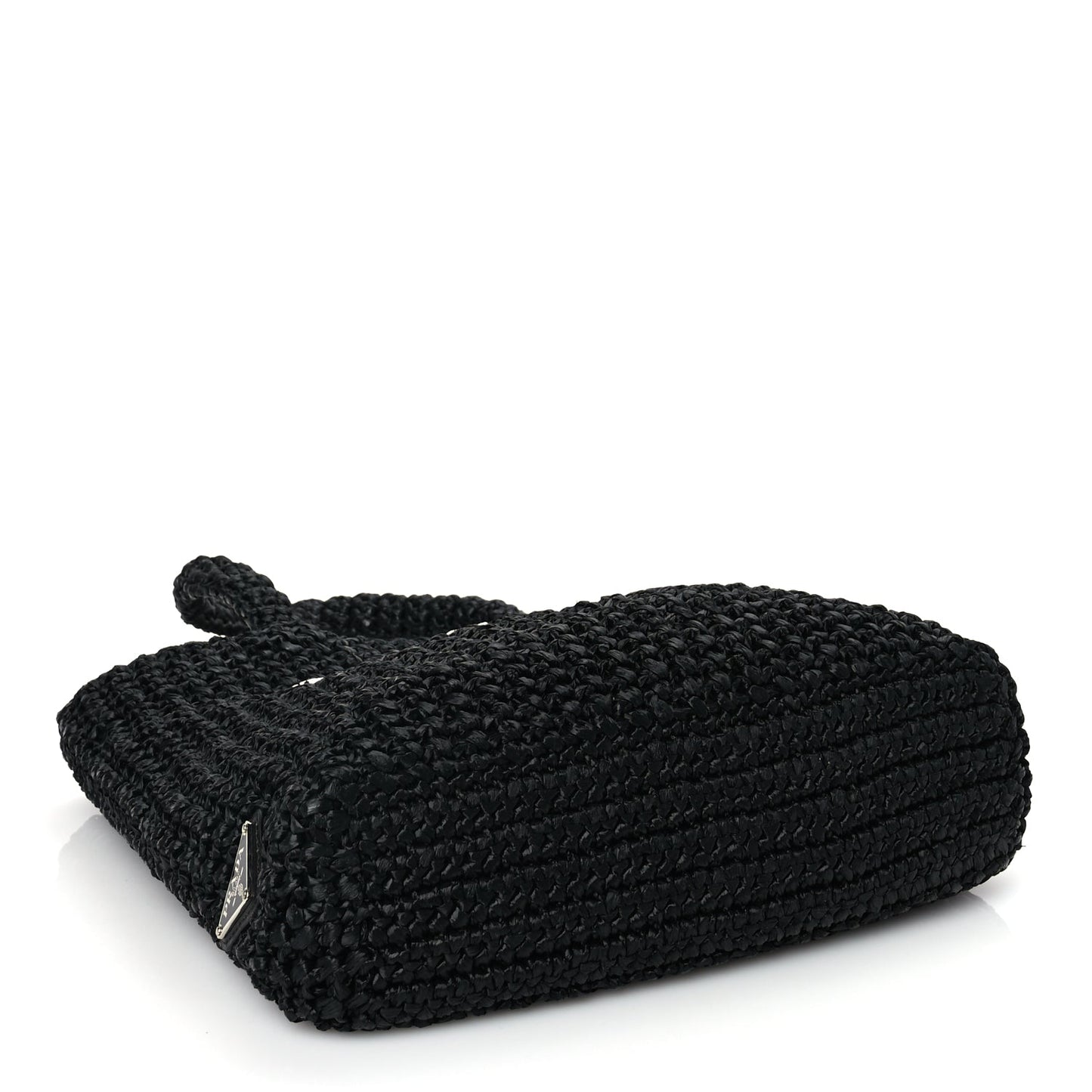 Prada Yarn Raffia Effect Crochet Small Logo Tote Black