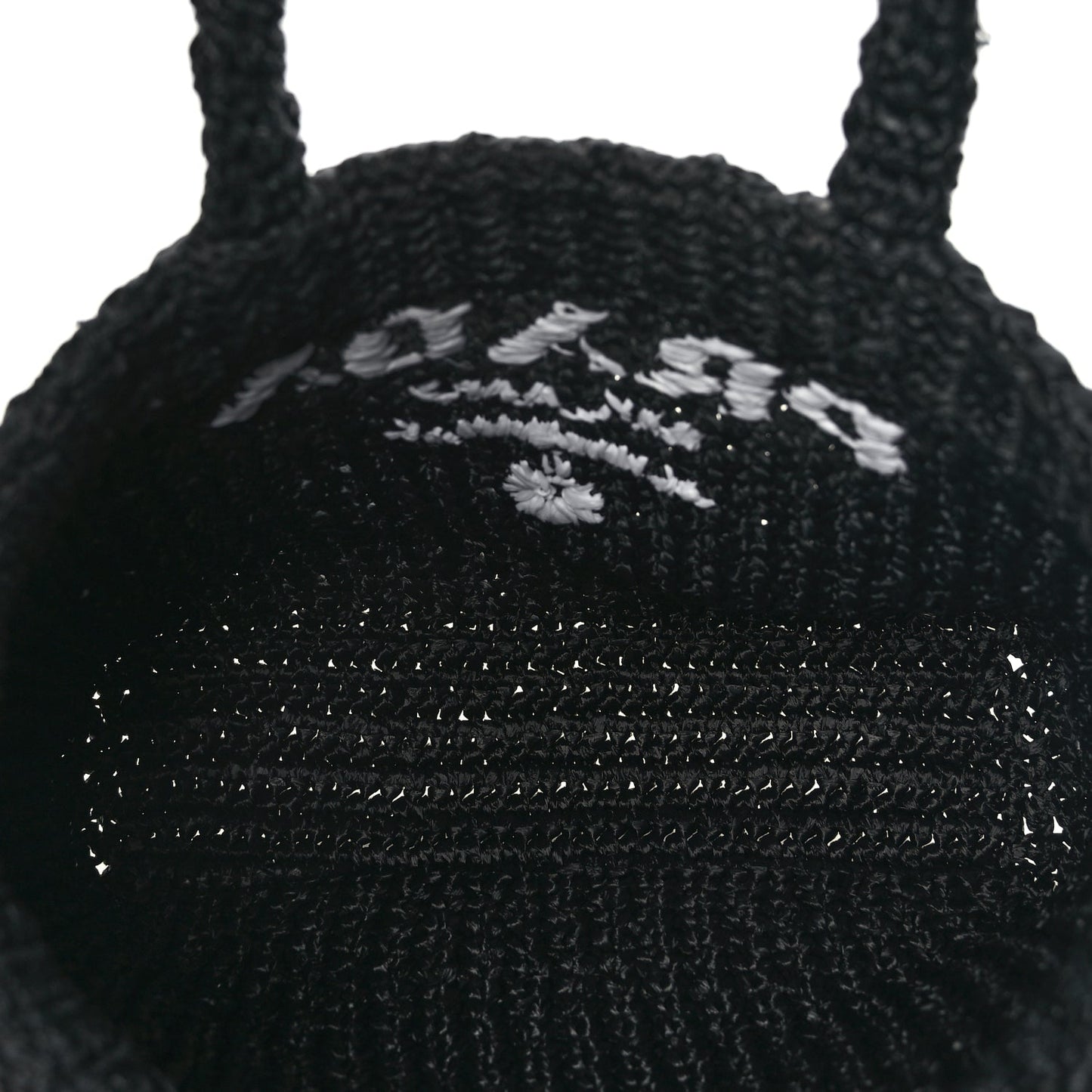 Prada Yarn Raffia Effect Crochet Small Logo Tote Black