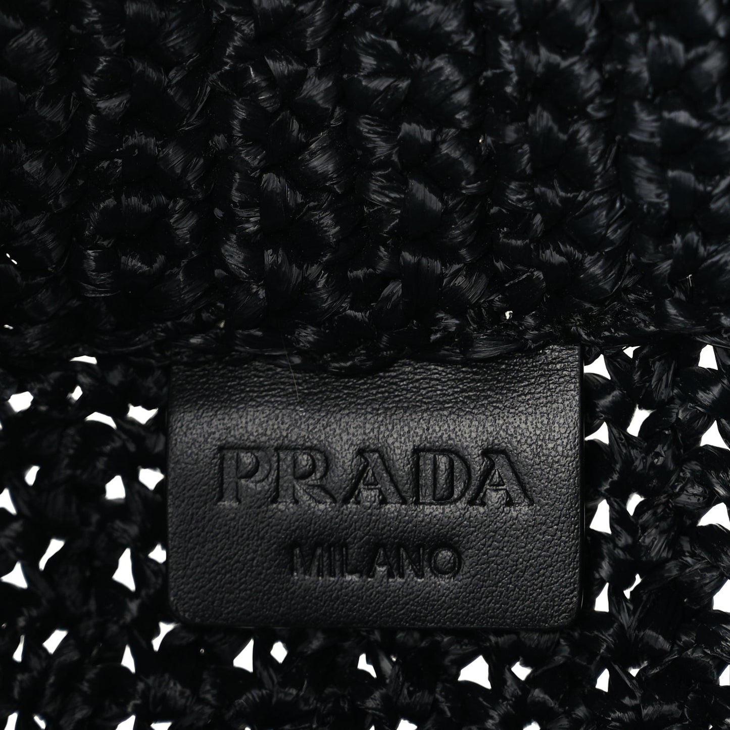 Prada Yarn Raffia Effect Crochet Small Logo Tote Black