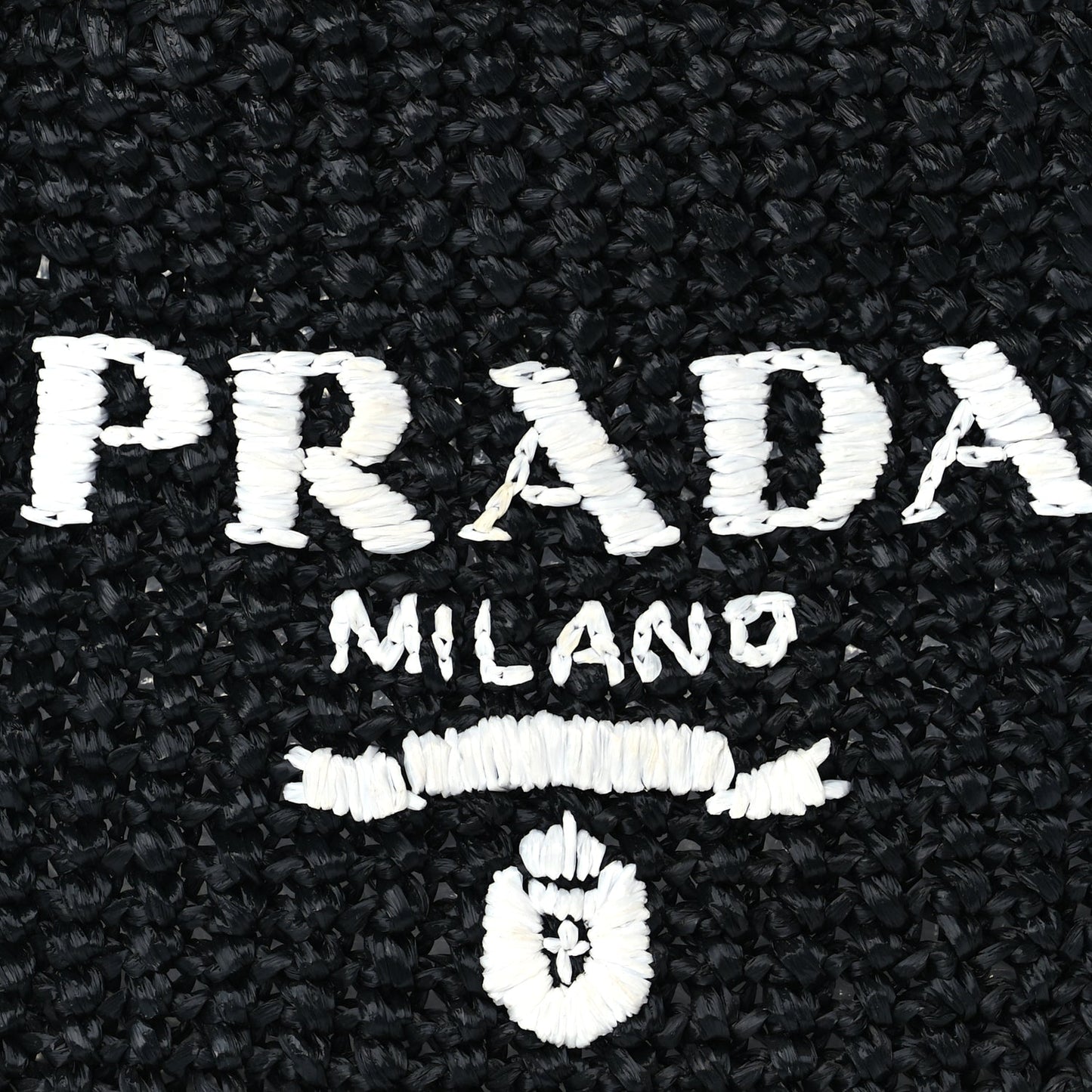 Prada Yarn Raffia Effect Crochet Small Logo Tote Black