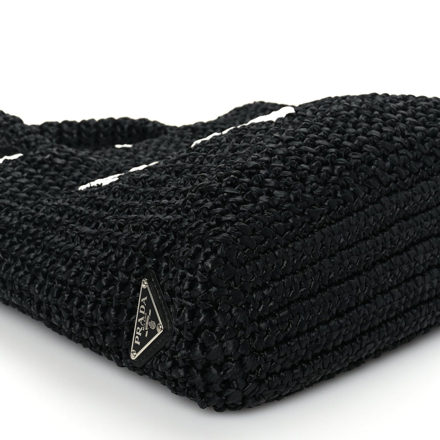 Prada Yarn Raffia Effect Crochet Small Logo Tote Black
