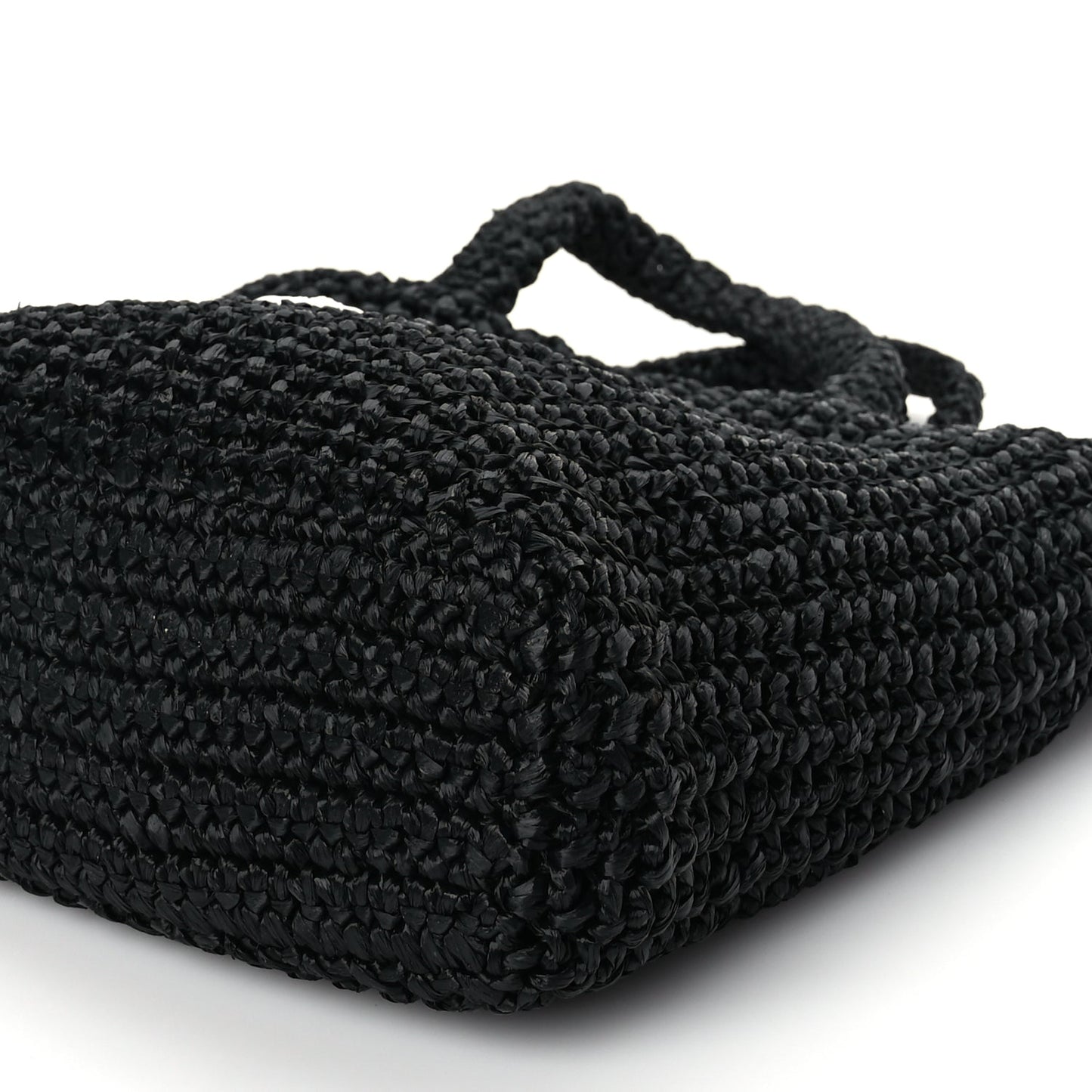 Prada Yarn Raffia Effect Crochet Small Logo Tote Black
