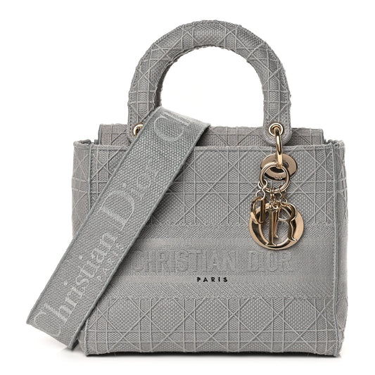 Christian Dior Canvas Embroidered Cannage Lady D-Lite Gray