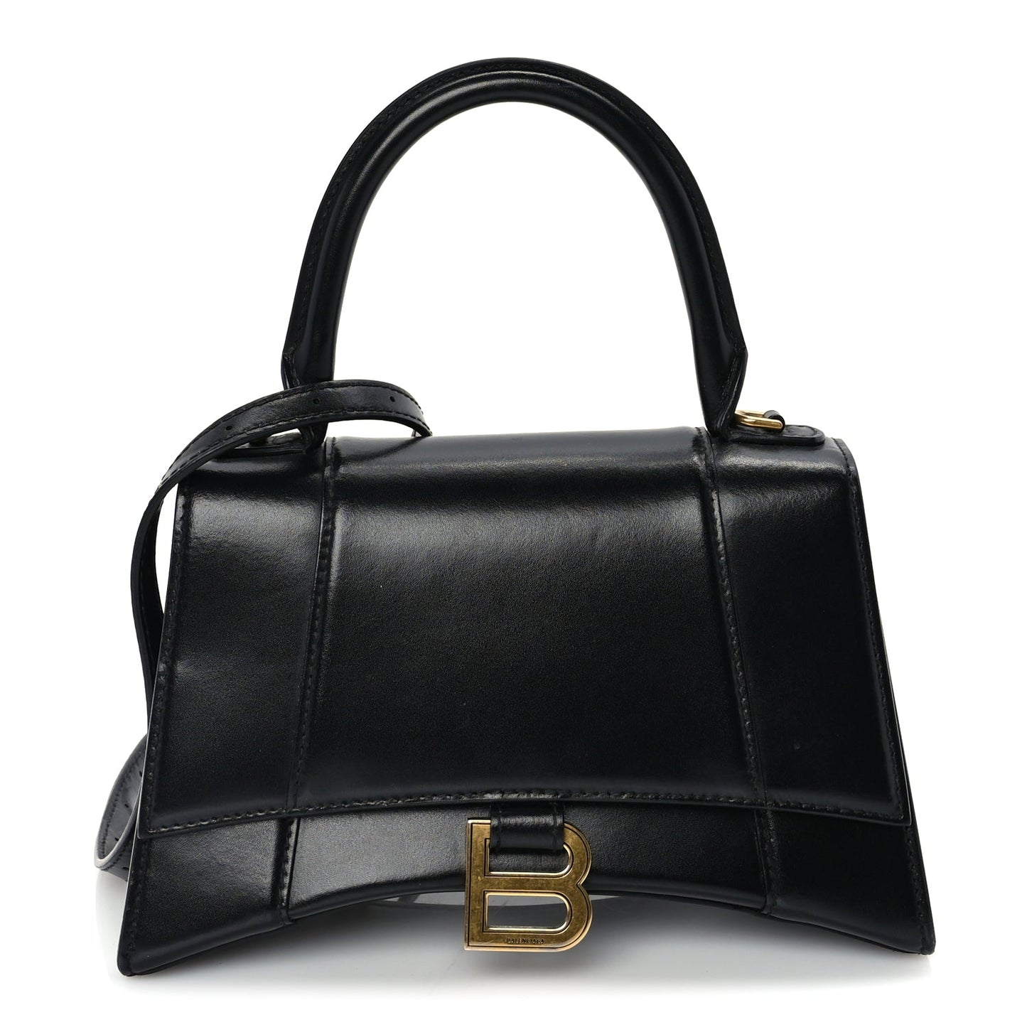 Balenciaga Shiny Box Calfskin Small Hourglass Top Handle Bag  Black