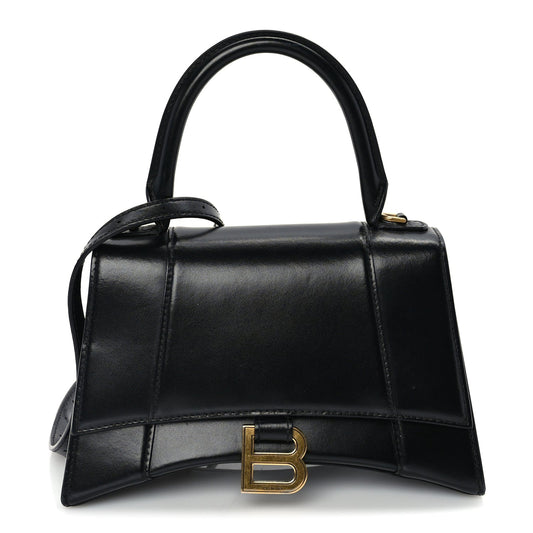 Balenciaga Shiny Box Calfskin Small Hourglass Top Handle Bag  Black
