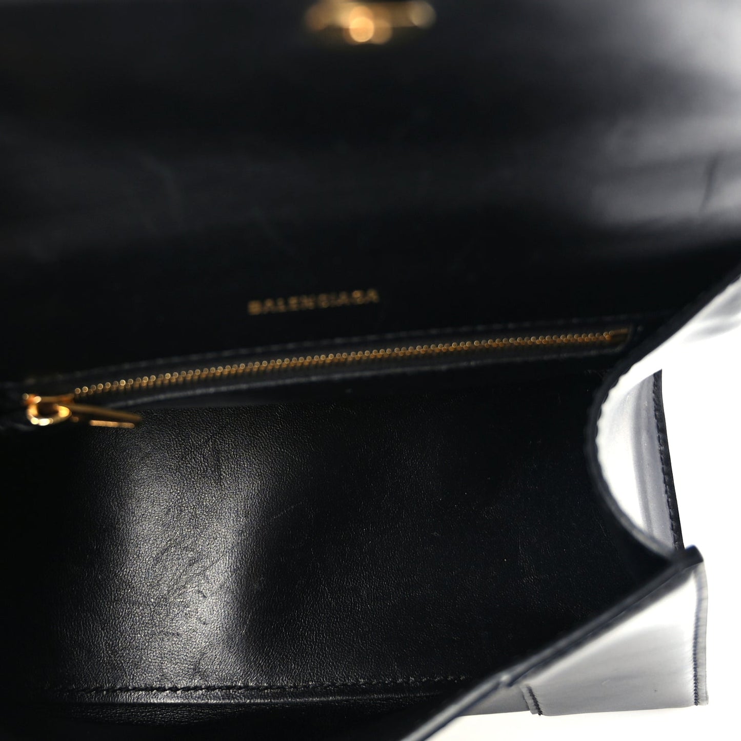 Balenciaga Shiny Box Calfskin Small Hourglass Top Handle Bag  Black