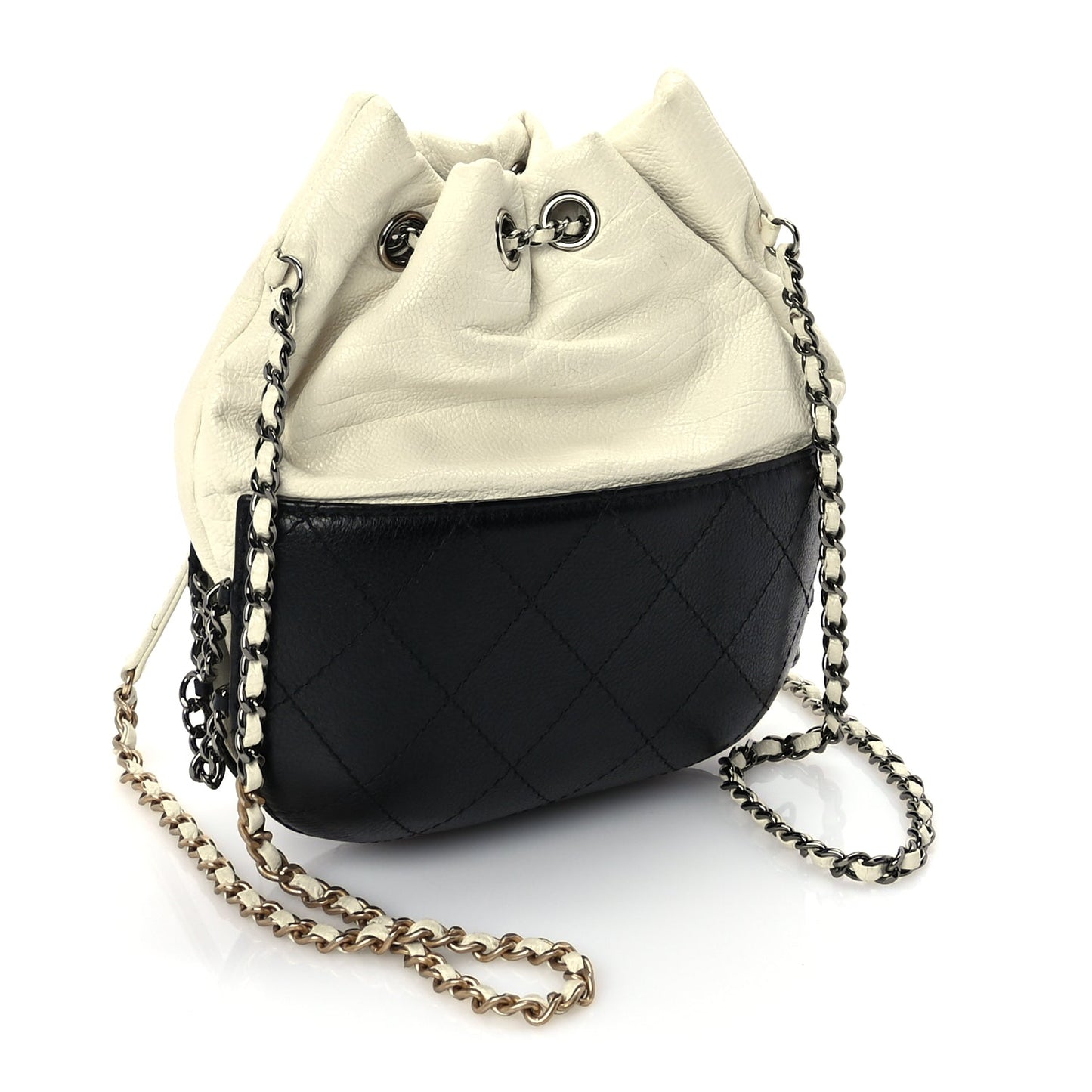 Chanel Aged Calfskin Quilted Small Gabrielle Bucket White Black
