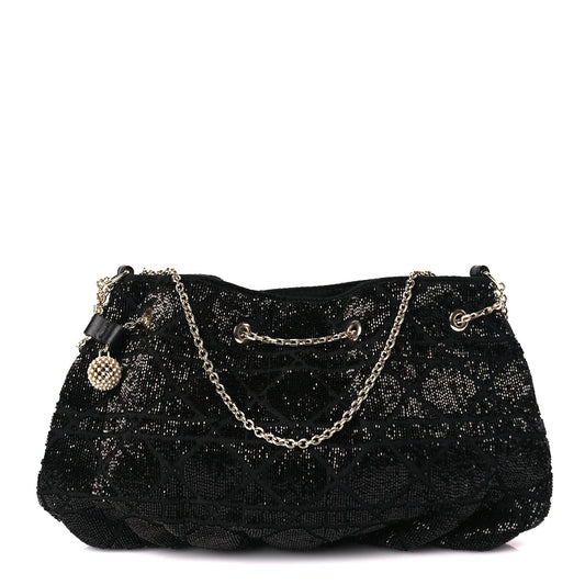 Christian Dior Embroidered Beaded Dream Bucket Bag  Black