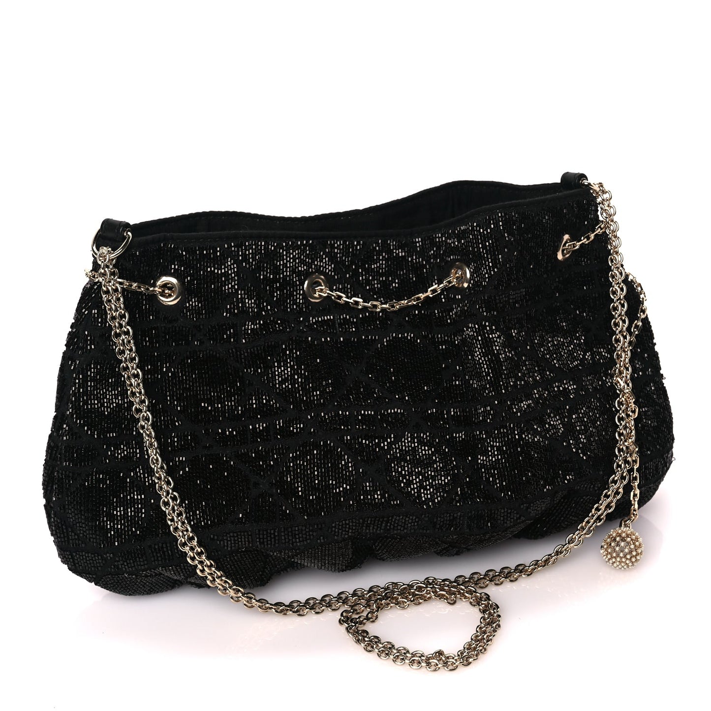 Christian Dior Embroidered Beaded Dream Bucket Bag  Black