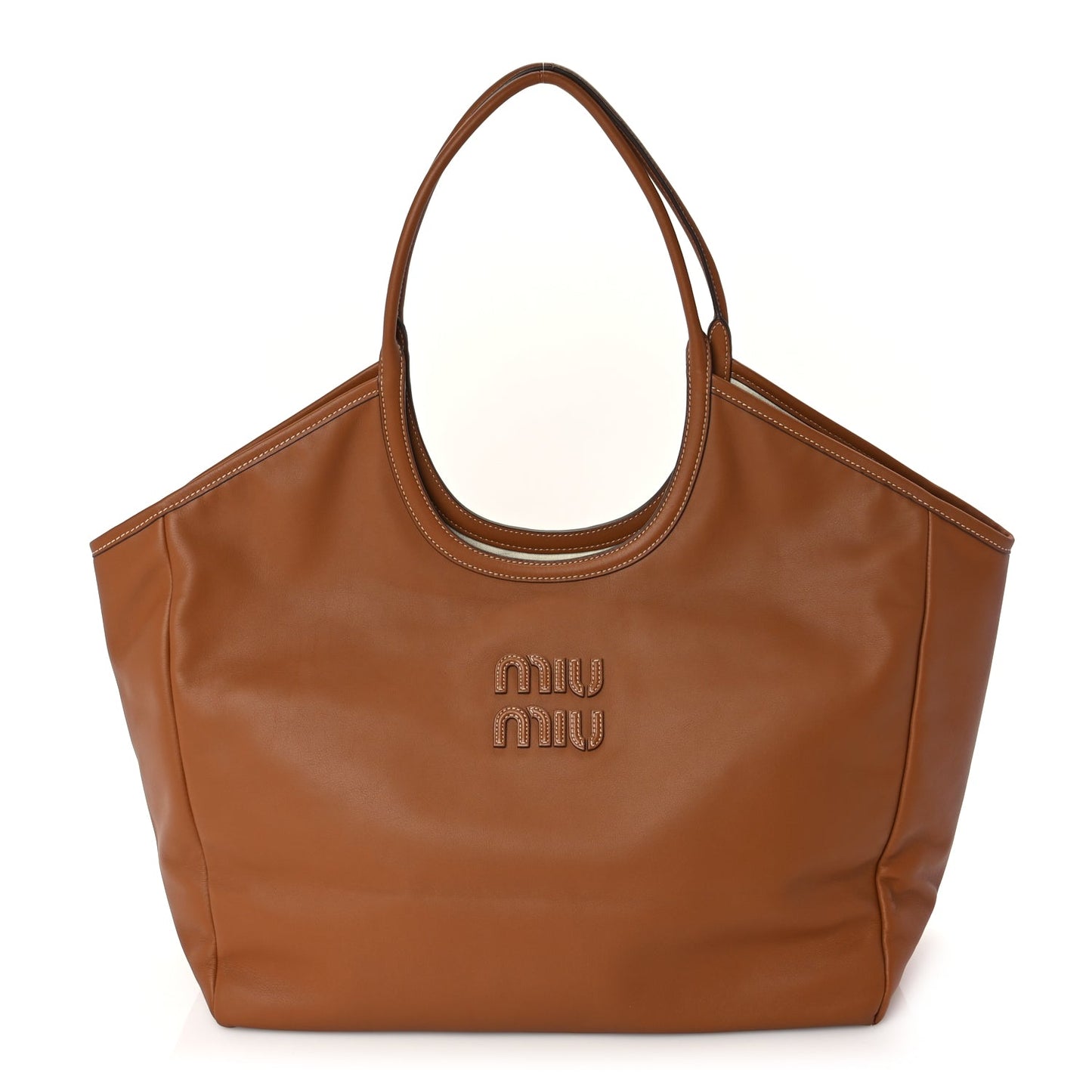 Miu Miu Nappa Large Ivy Tote Bag Cognac