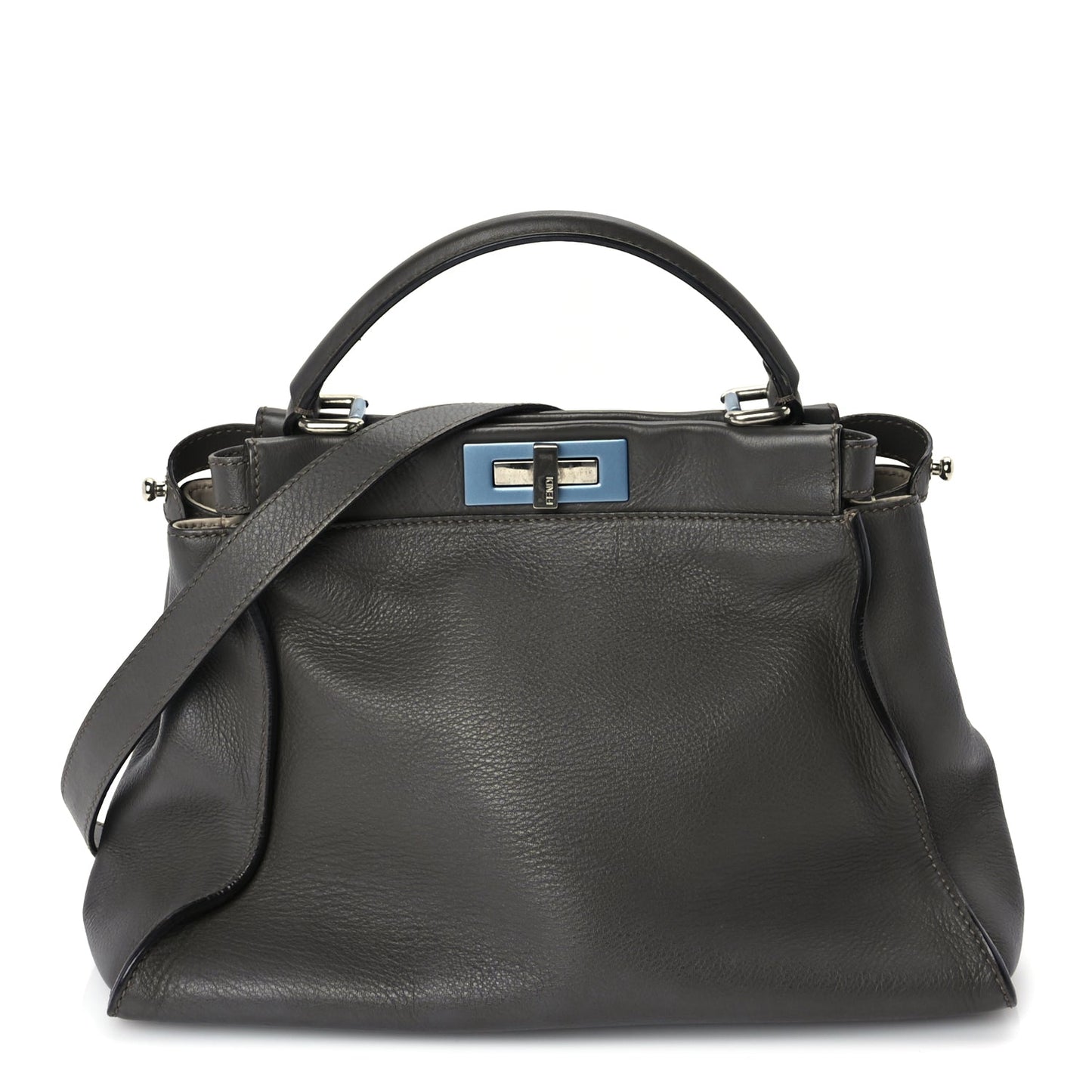 Fendi Vitello Seta Shiny Nappa Medium Peekaboo Iconic Satchel  Carbone Grigio Polvere