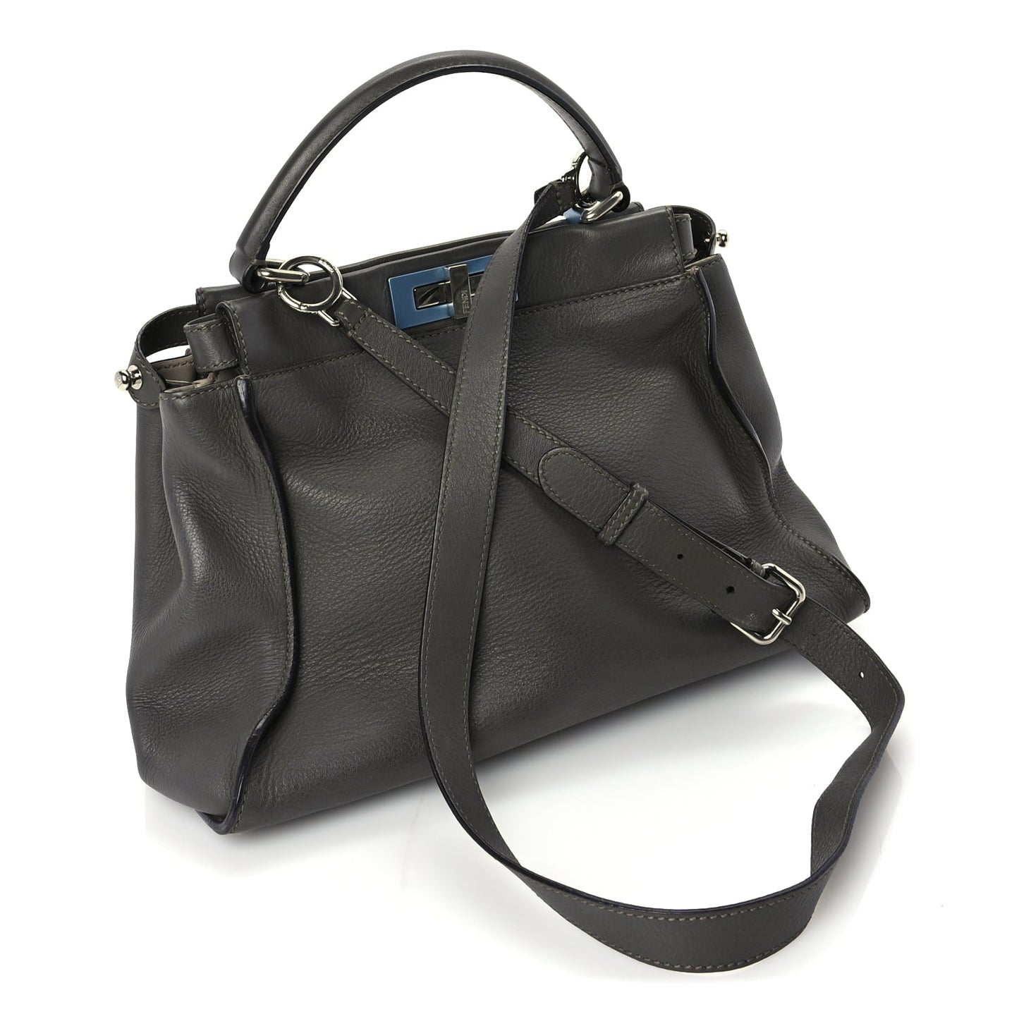Fendi Vitello Seta Shiny Nappa Medium Peekaboo Iconic Satchel  Carbone Grigio Polvere