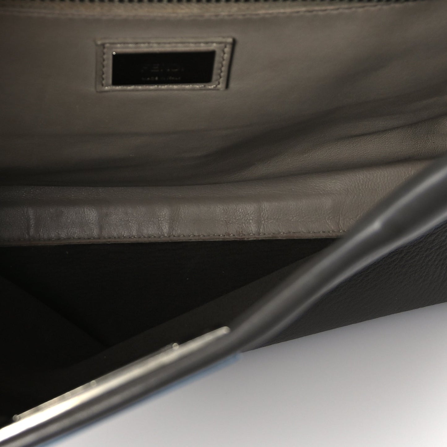 Fendi Vitello Seta Shiny Nappa Medium Peekaboo Iconic Satchel  Carbone Grigio Polvere